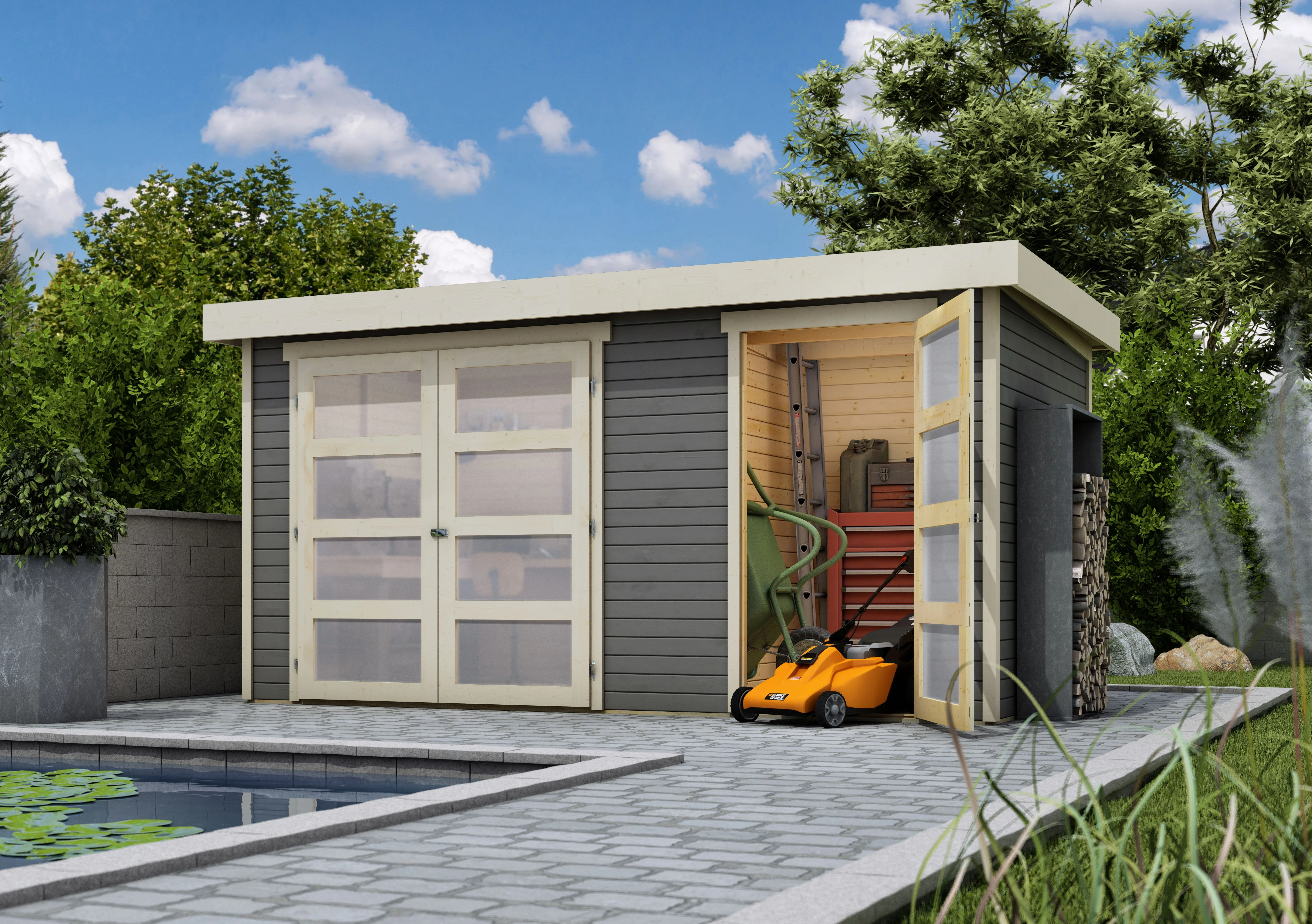 Karibu Tuinhuis Mühlentrup 1 Grijs 428 x 238 cm - Afbeelding 1