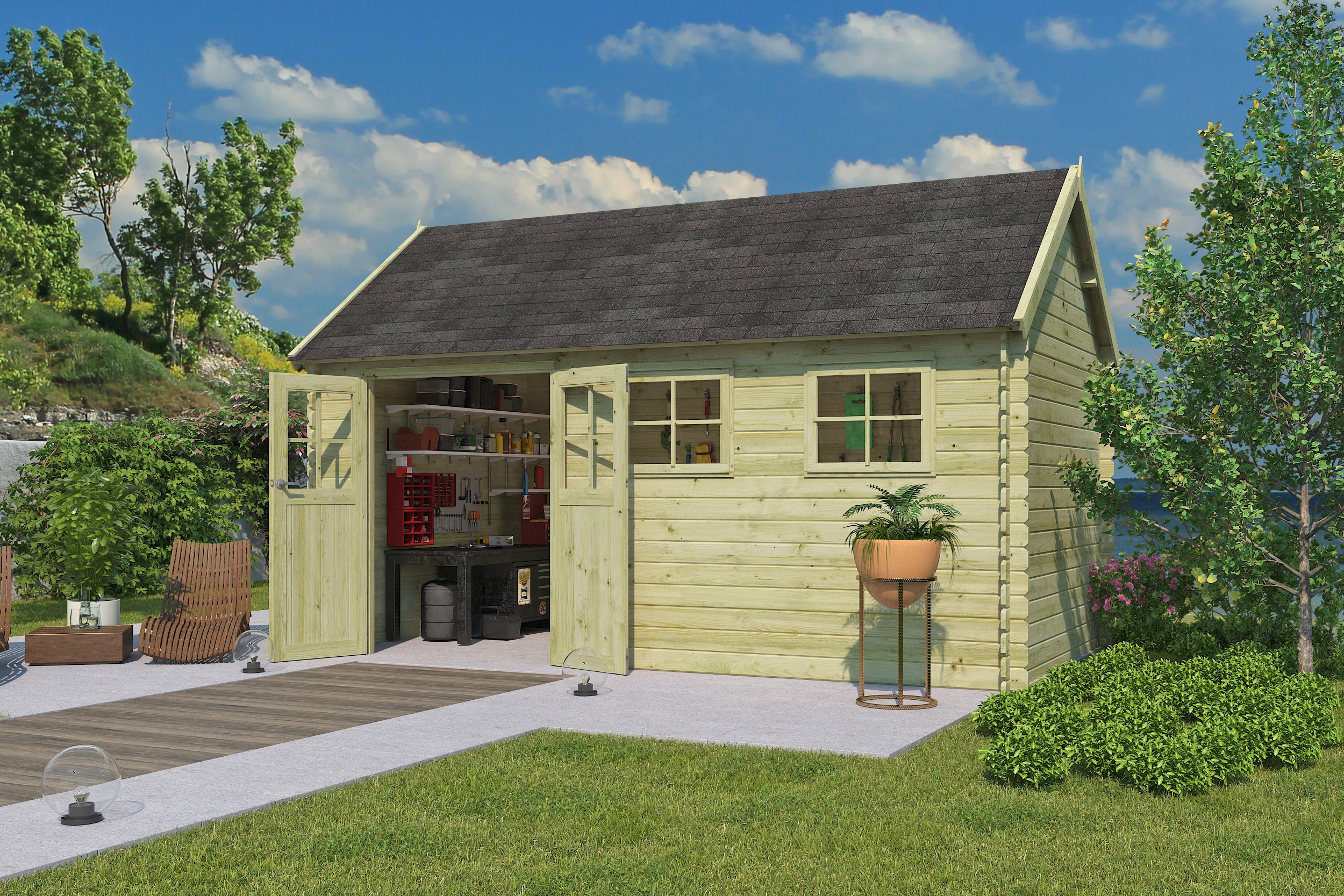 Woodlands Blokhut Gloucester XL Groen Geïmpregneerd 505 x 295 cm - Afbeelding 5