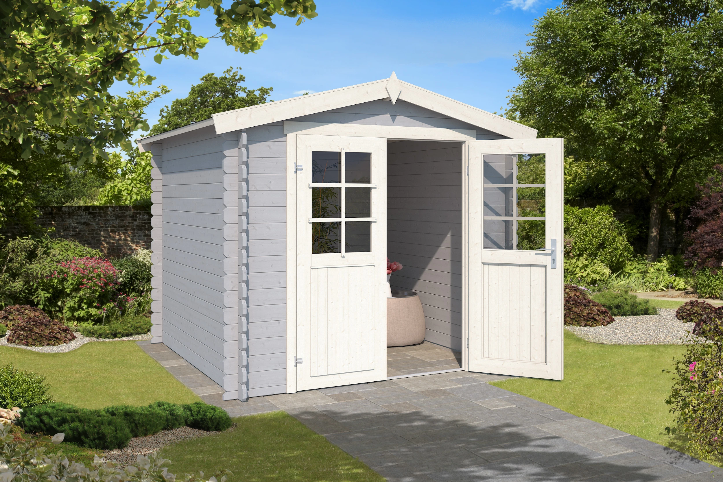 Outdoor life Blokhut Ingo Platinum Grey-Wit 230 x 230 cm - Afbeelding 2