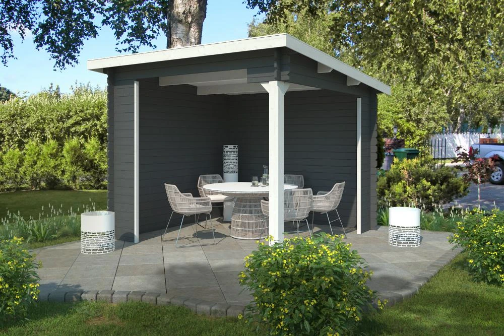 Outdoor Life Blokhut Lara Carbon Grey-Wit 275 x 275 cm - Afbeelding 1