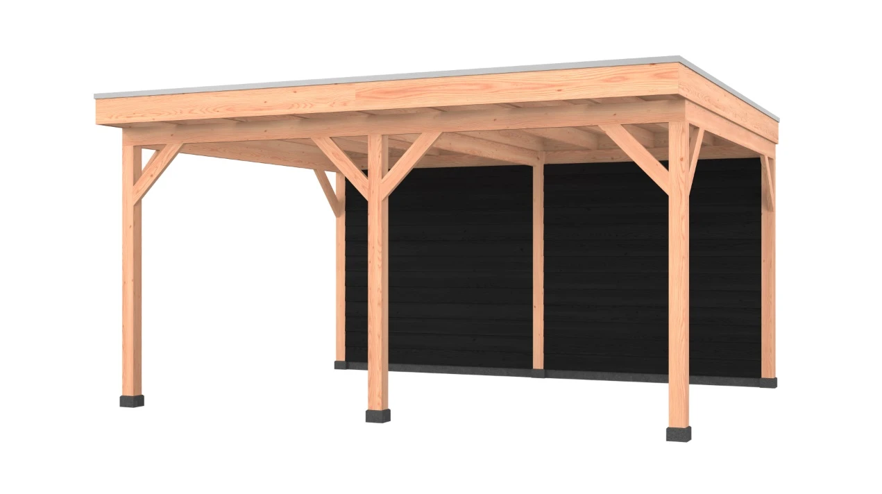 Douglas overkapping, 500 x 400, met achterwand, Westwood Comfort Zwart - Afbeelding 1