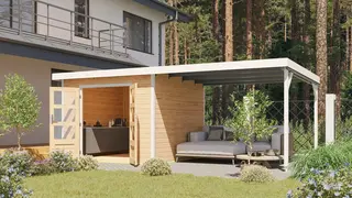 Tuinhuis Pluto A met Overkapping Blank-Wit 571 x 271 cm - Afbeelding 1