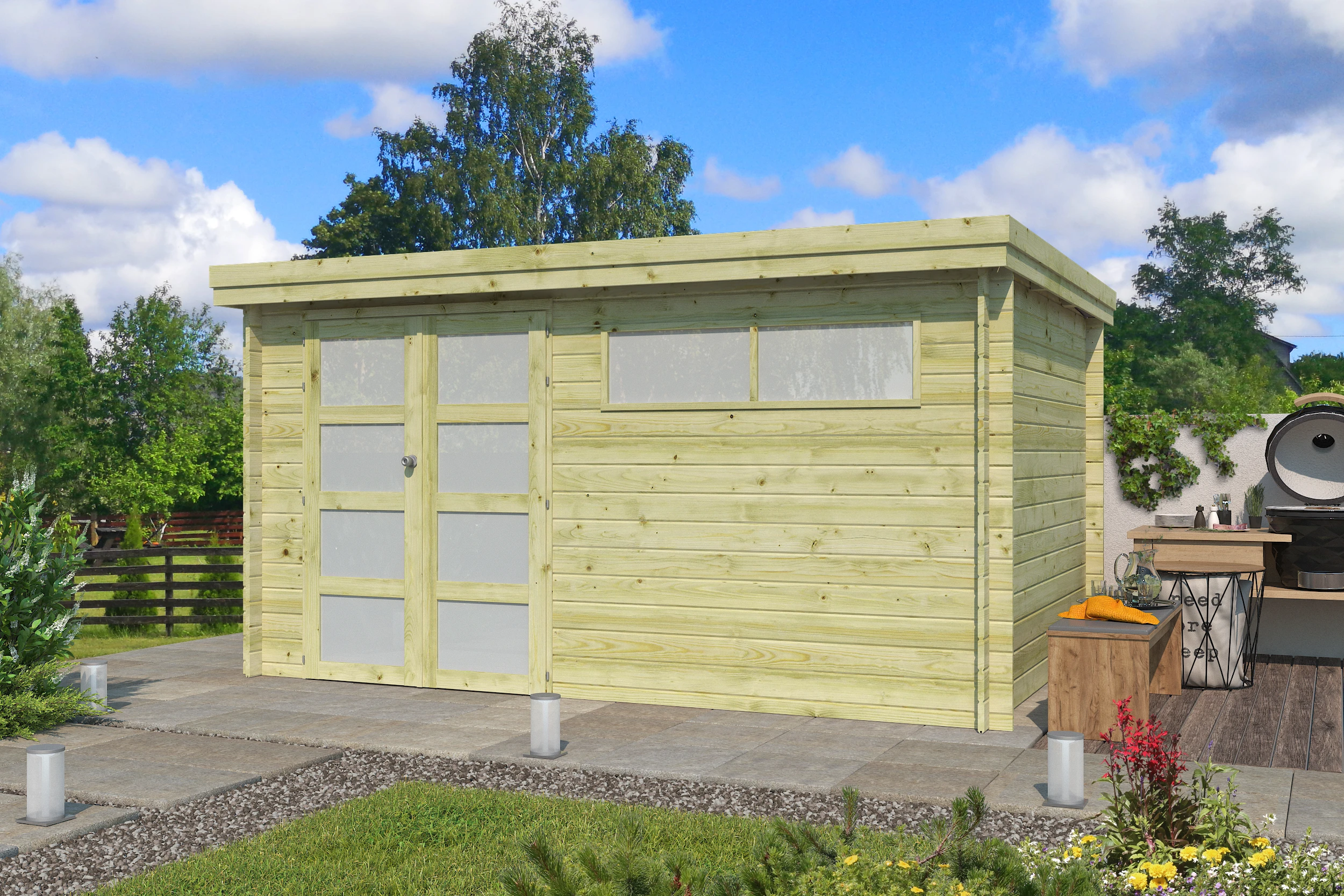 Woodlands Blokhut Oregon Groen Geïmpregneerd 415 x 295 cm - Afbeelding 1