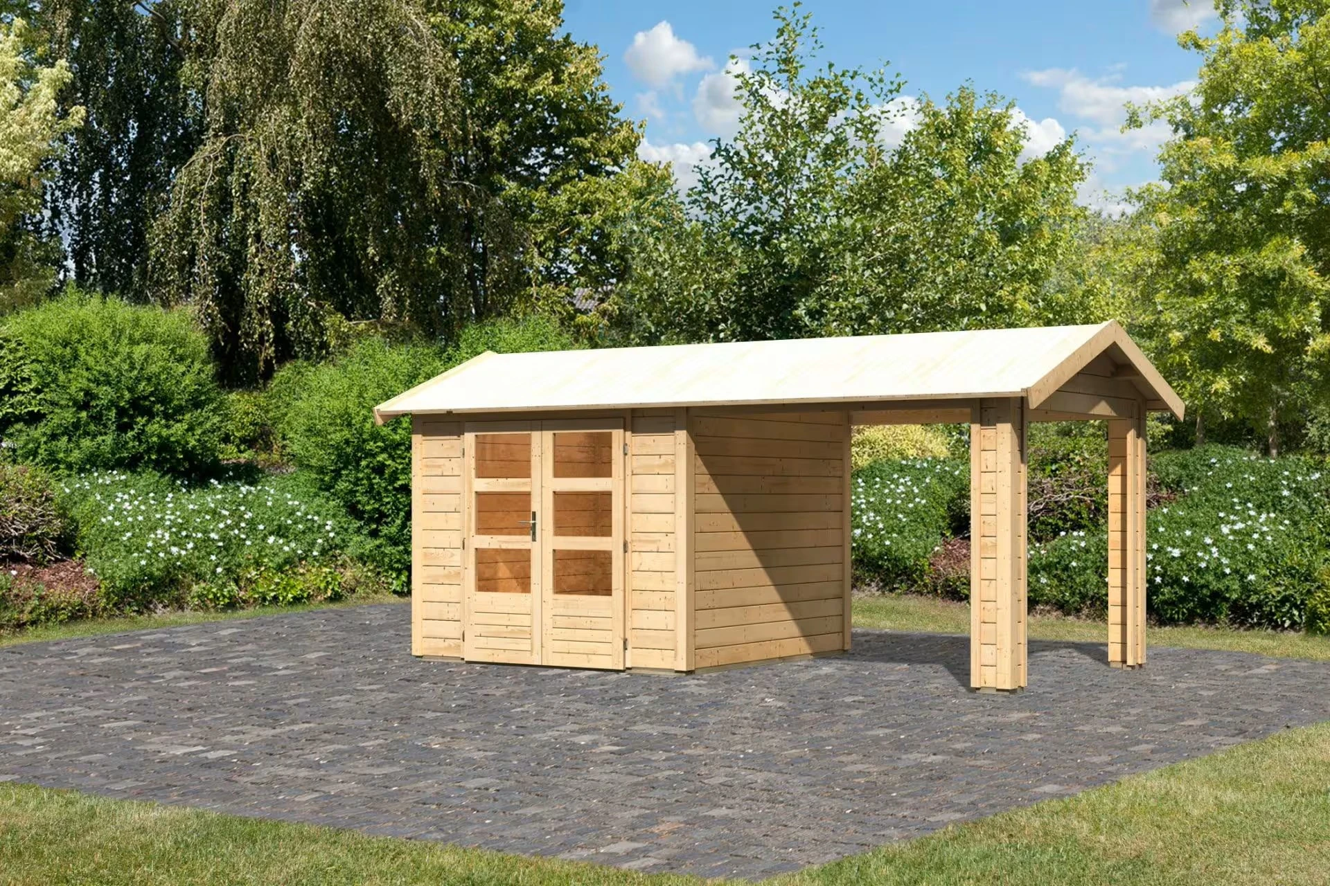 Karibu Tuinhuis Theres 3 met Overkapping 484 x 240 cm - Afbeelding 2