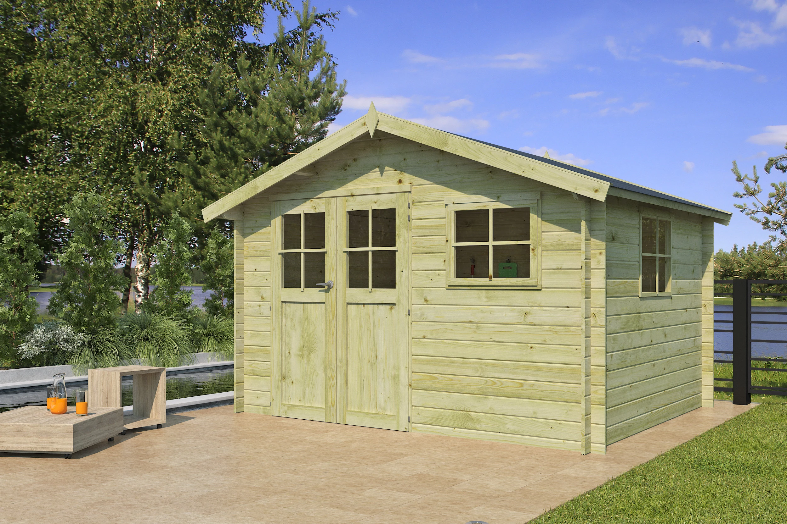 Woodlands Blokhut Caribou 355 x 295 cm Groen Geïmpregneerd - Afbeelding 1