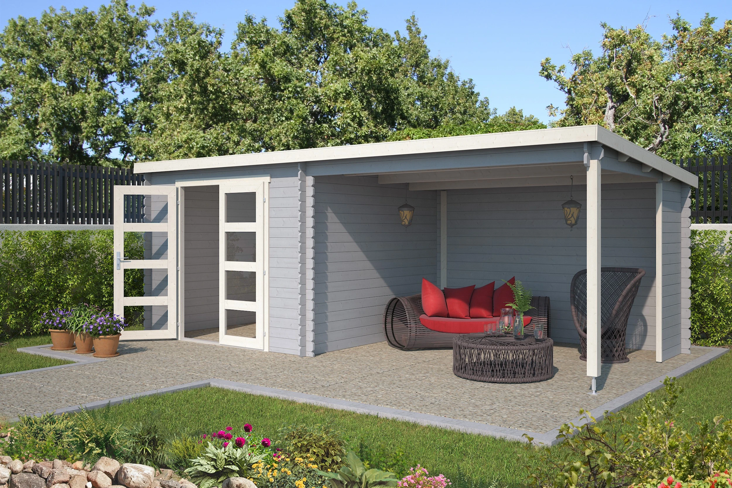 Outdoor Life Blokhut Manuel Platinum Grey-Wit 600 x 275 cm - Afbeelding 1
