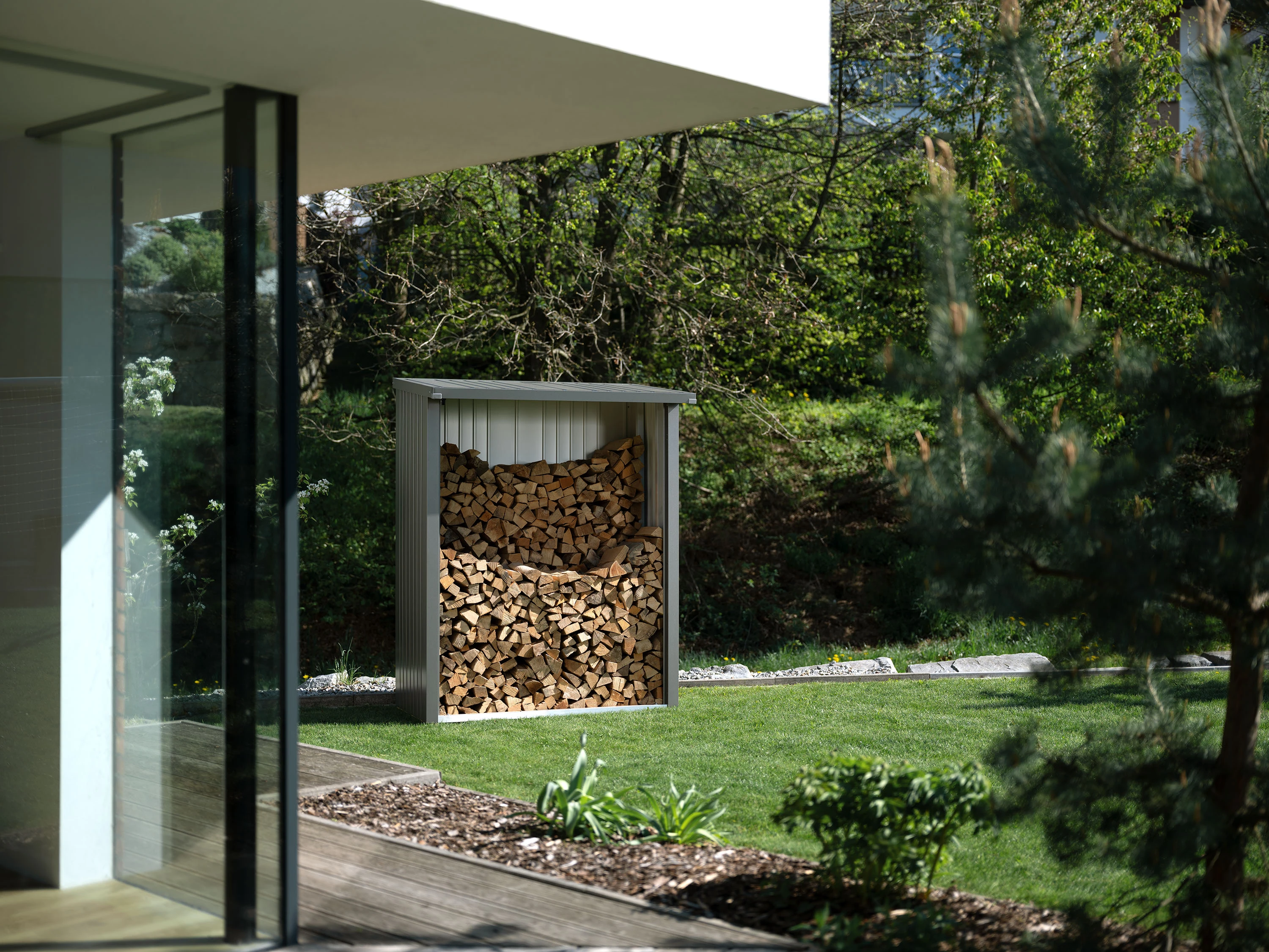 Biohort Houtopslag WoodStock 150 Kwartsgrijs-Metallic 157 x 102 x 199 cm - Afbeelding 4