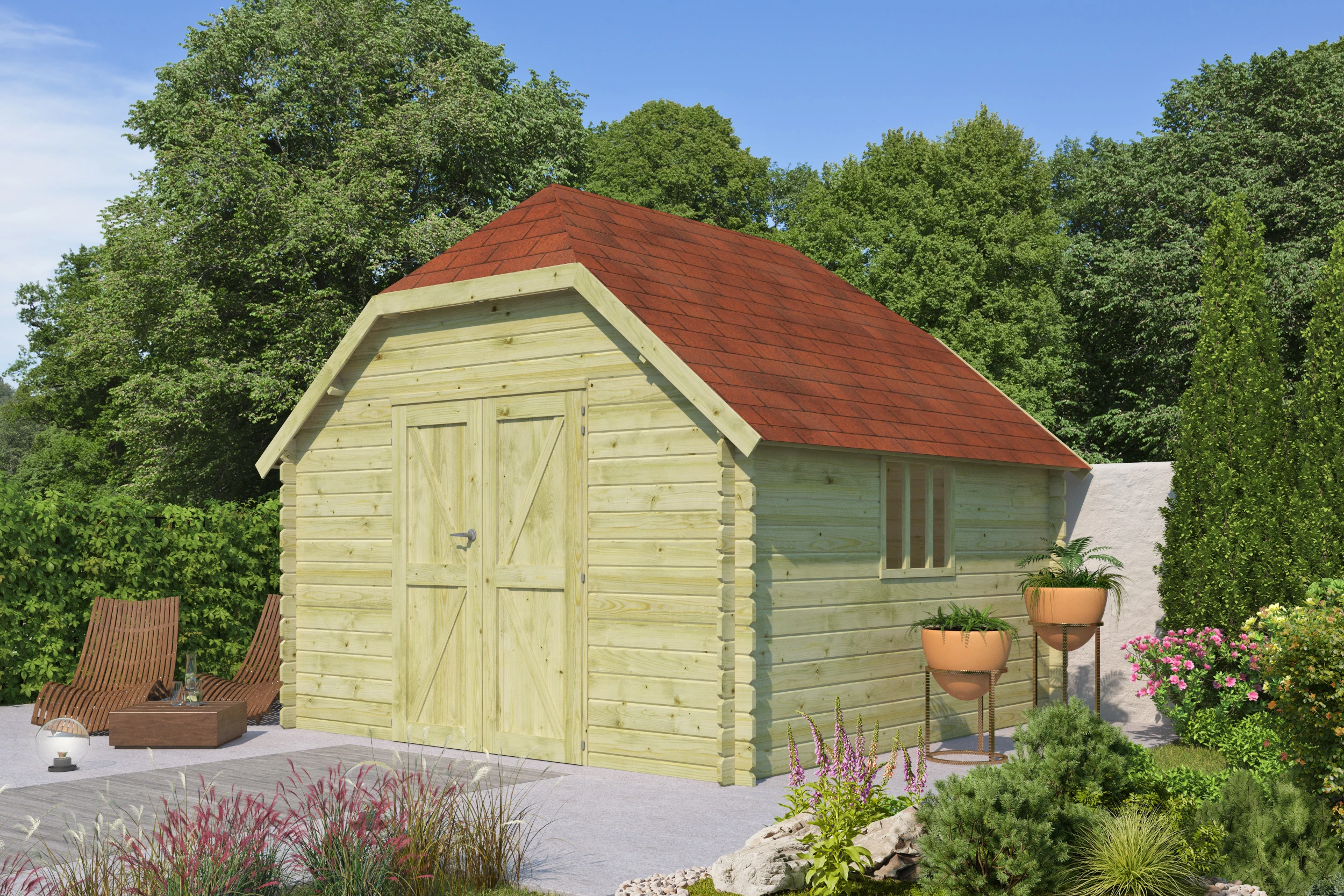 Woodlands Blokhut Oxford L Groen Geïmpregneerd 355 x 355 cm - Afbeelding 1