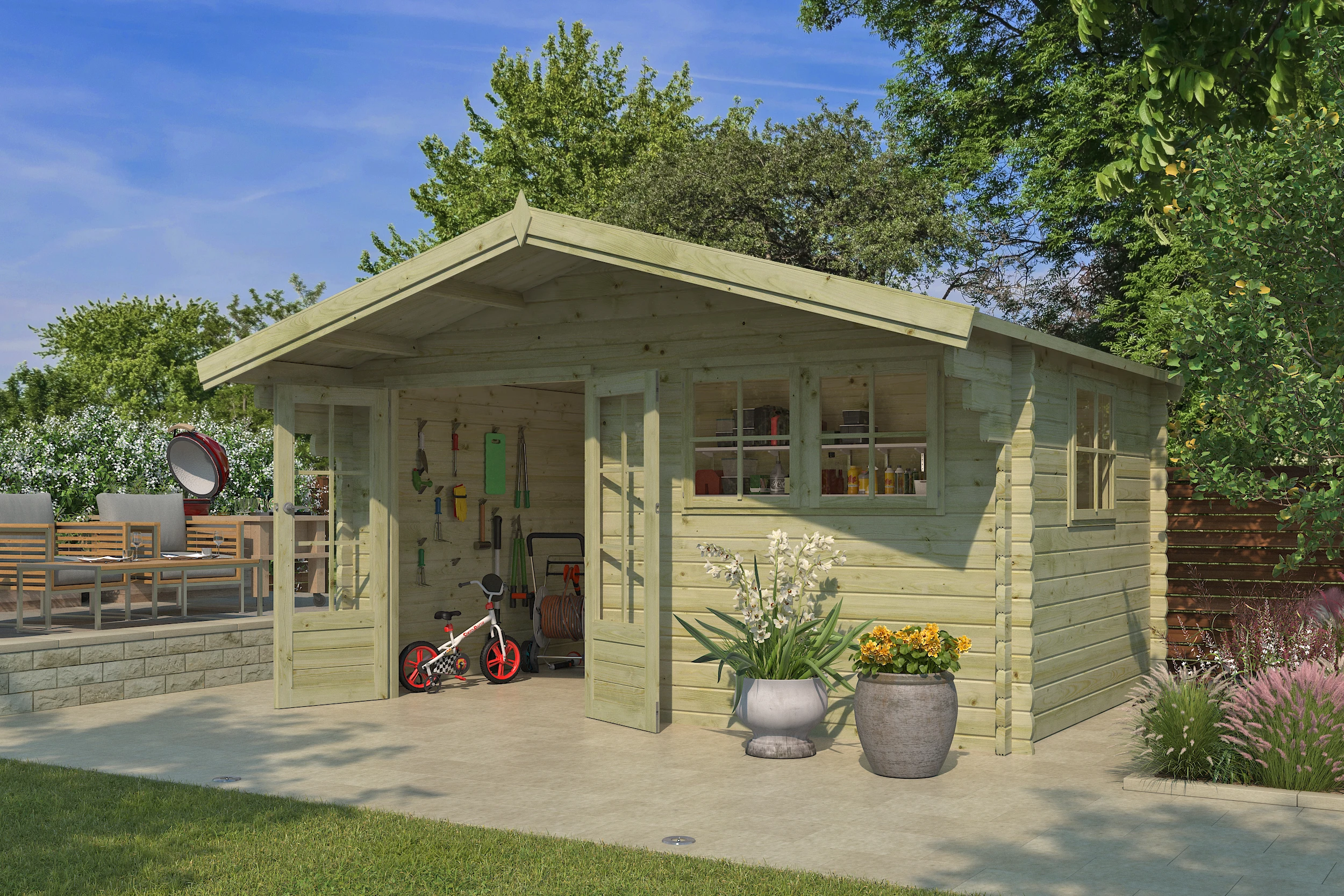 Woodlands Blokhut Koski Groen Geïmpregneerd 445 x 295 cm - Afbeelding 4