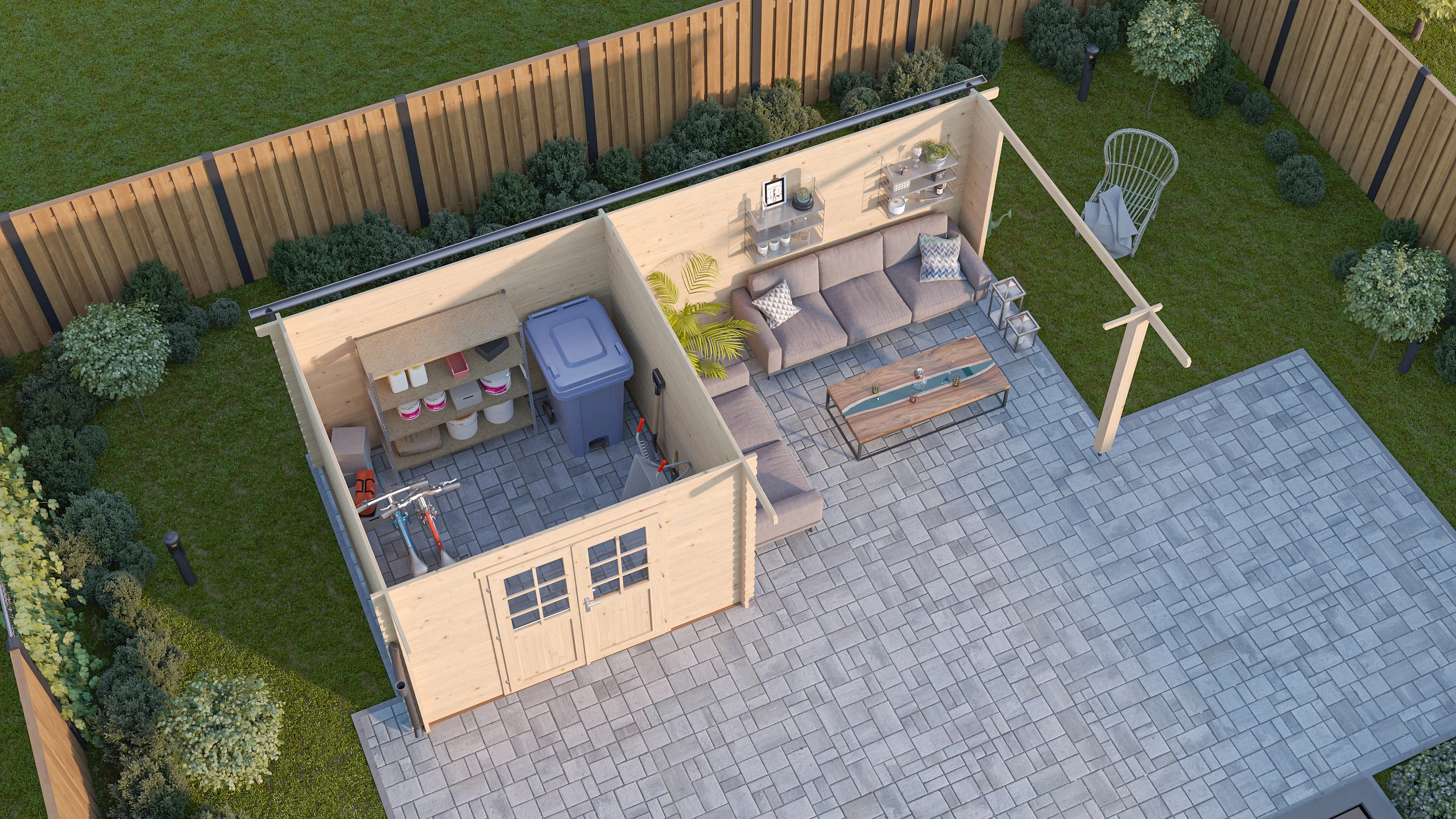 Outdoor Life Blokhut Maribel Platinum Grey-Wit 680 x 300 cm - Afbeelding 3