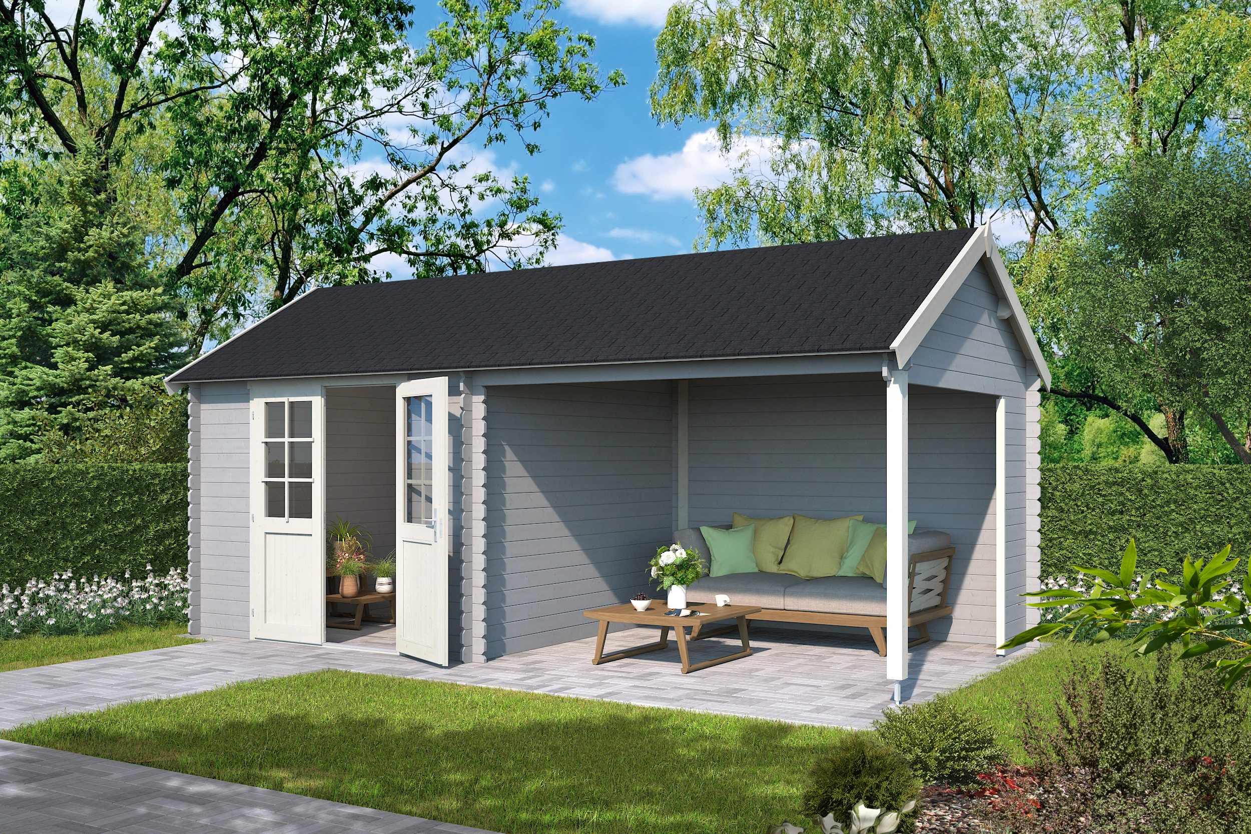 Outdoor Life Blokhut Fraya Platinum Grey-Wit 575 x 275 cm - Afbeelding 2