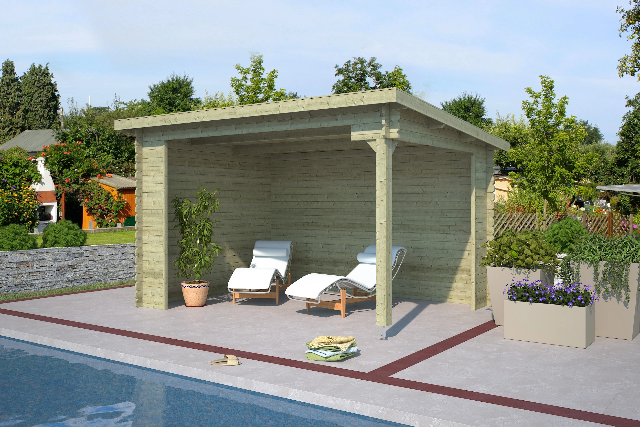 Outdoor Life Blokhut Lara Groen Geïmpregneerd 380 x 275 cm - Afbeelding 1