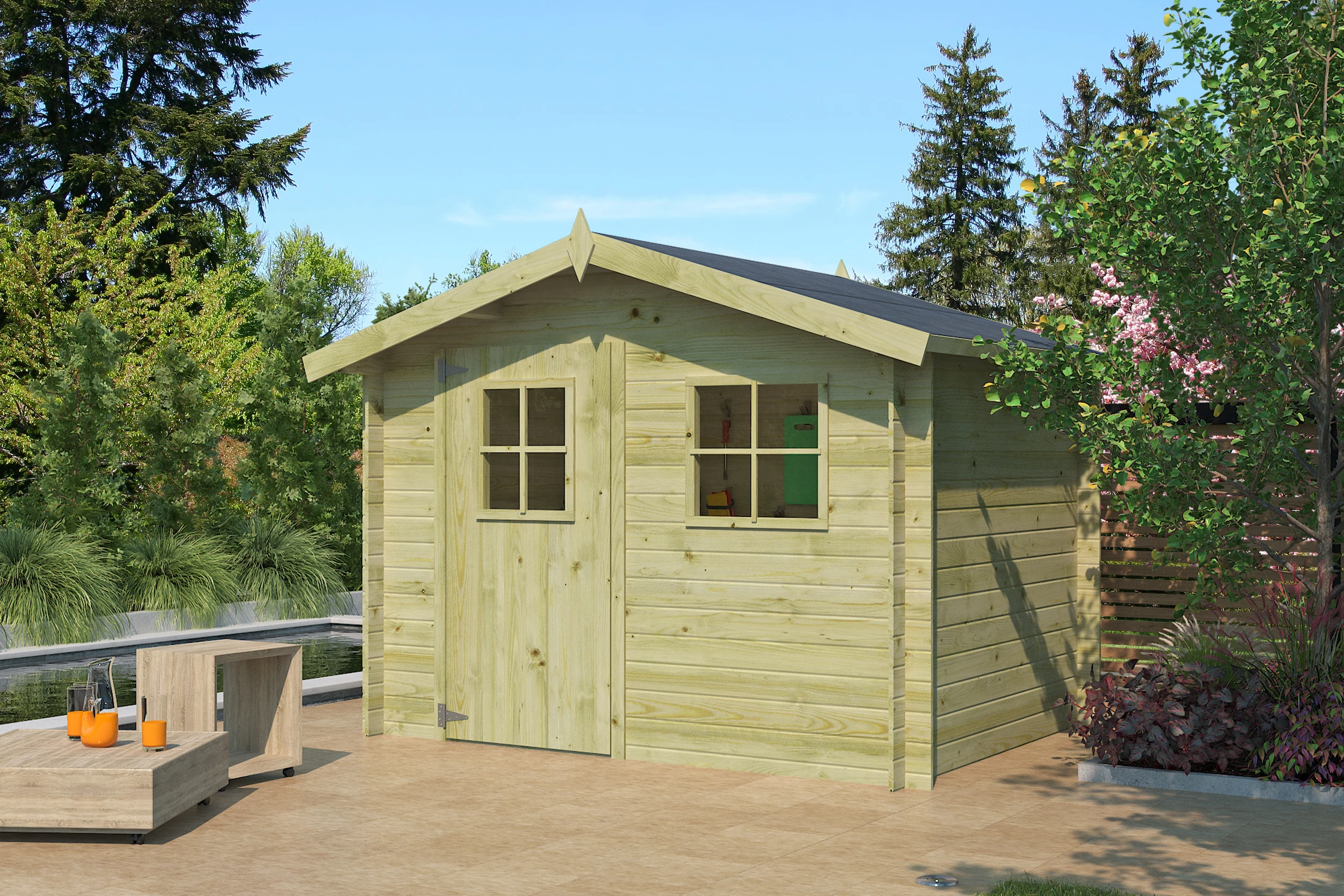 Woodlands Blokhut Luzern Groen Geïmpregneerd 265 x 205 cm - Afbeelding 1