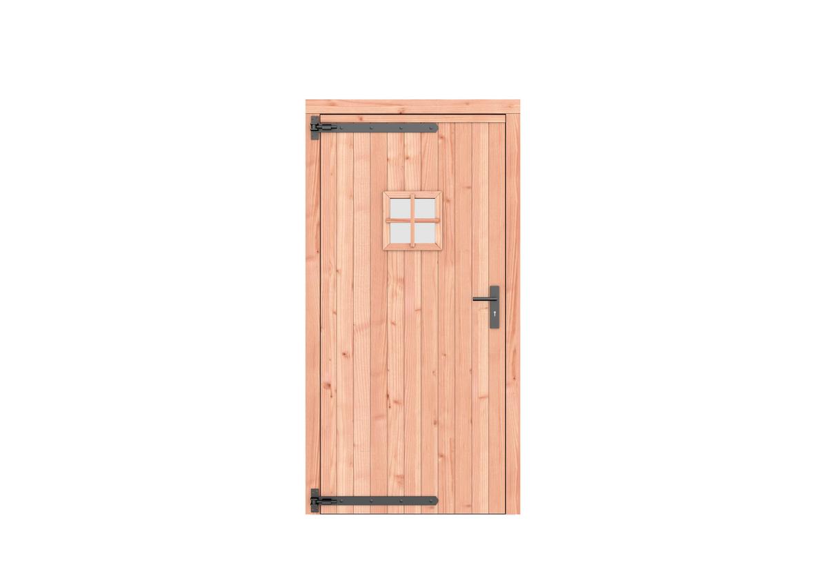 Douglas enkele deur dicht met ruitje zwart beslag - 108 x 209 cm - Kleurloos Geimpregneerd - Linksdr - Afbeelding 1