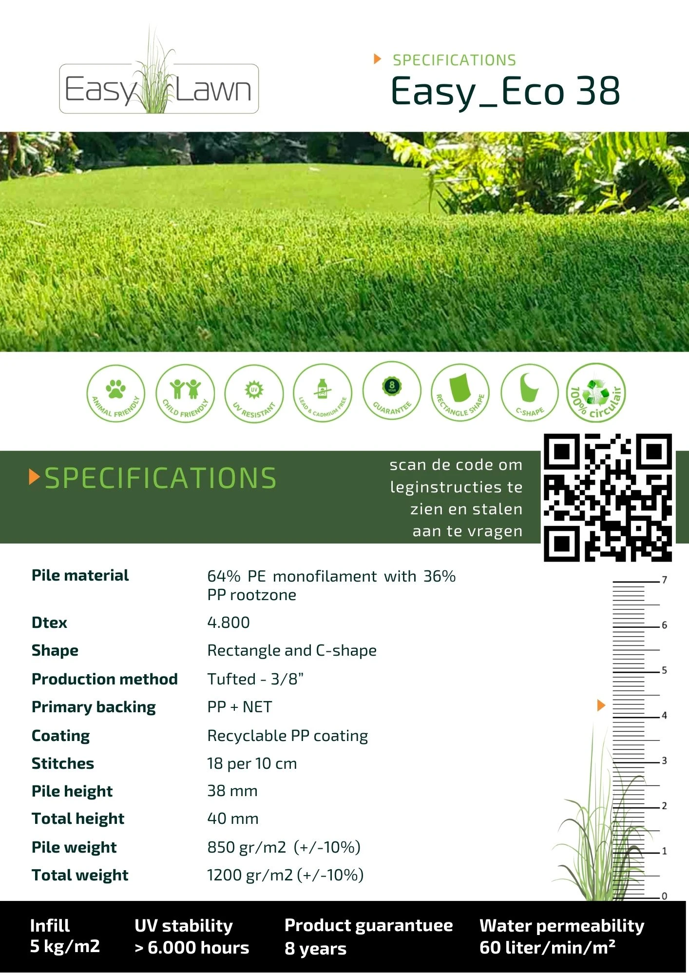 Easylawn Kunstgras EasyEco38 400 cm - Afbeelding 2