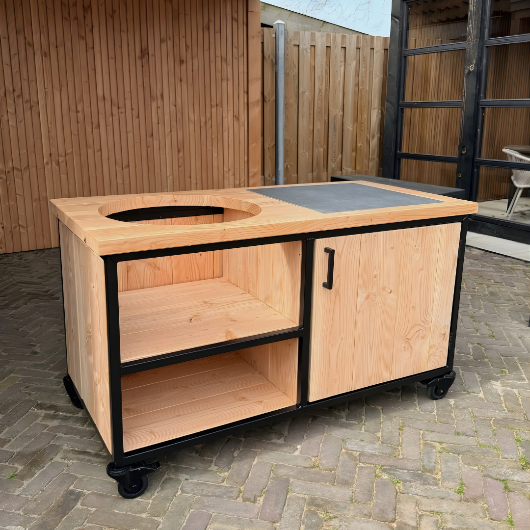 Buitenkeuken Douglas en staal met opbergkast en Keramische tegel - Lengte 150 cm - Afbeelding 3