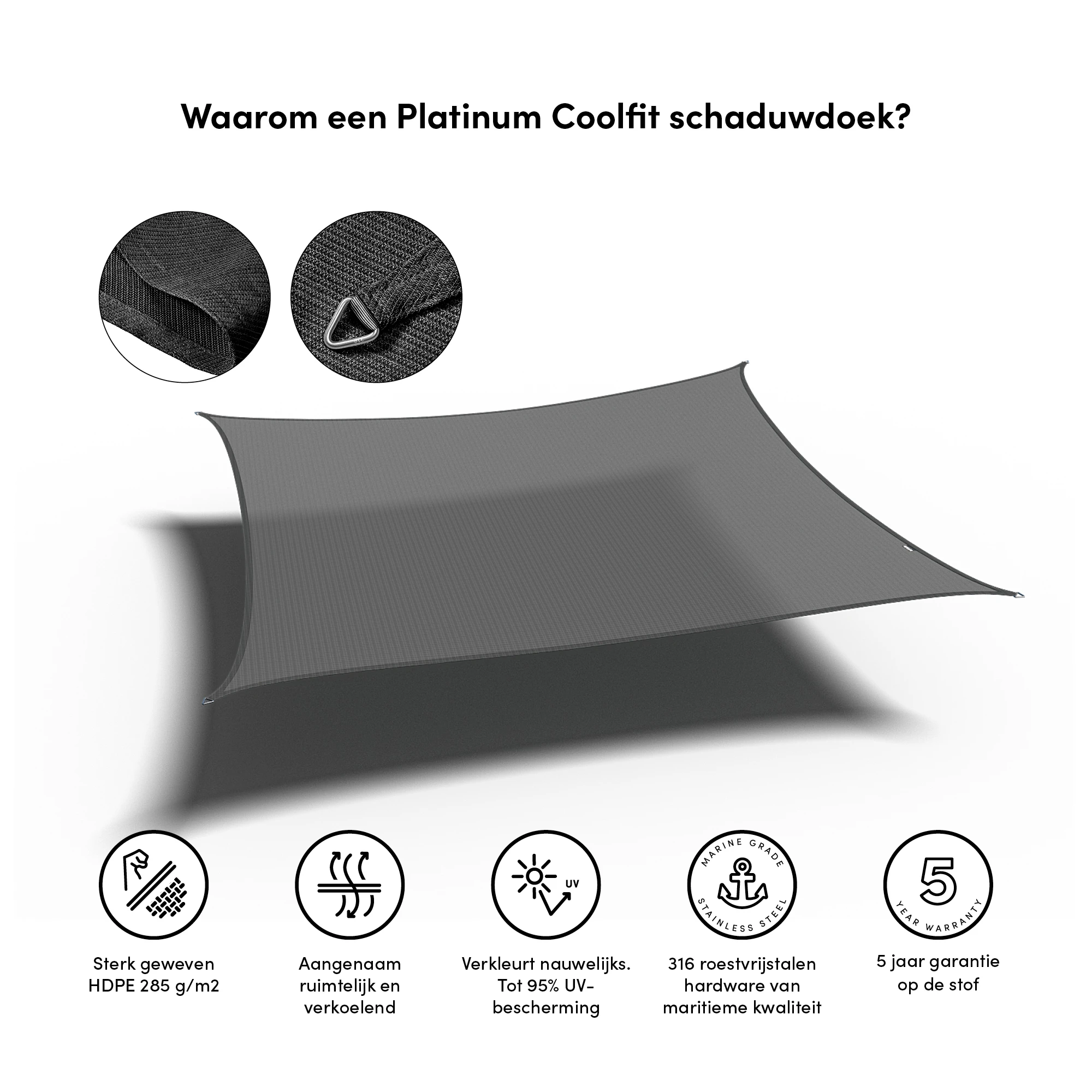 Platinum Schaduwdoek Vierkant Antraciet 500 cm - Afbeelding 5