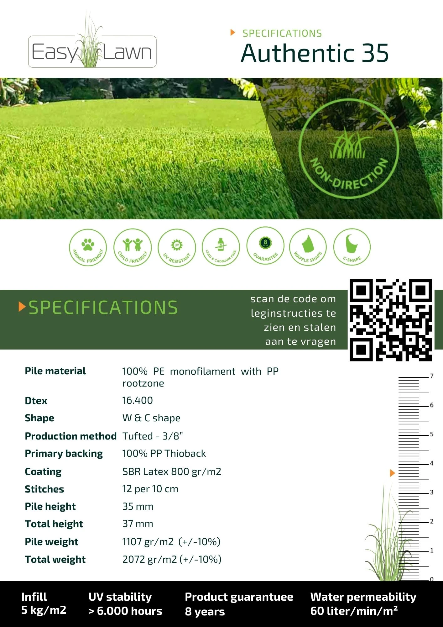 EasyLawn Kunstgras Authentic35 - Breedte 200 cm - Afbeelding 2