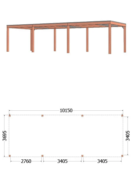 Trendhout Douglas Overkapping Palermo 1015 x 370 cm - Afbeelding 1