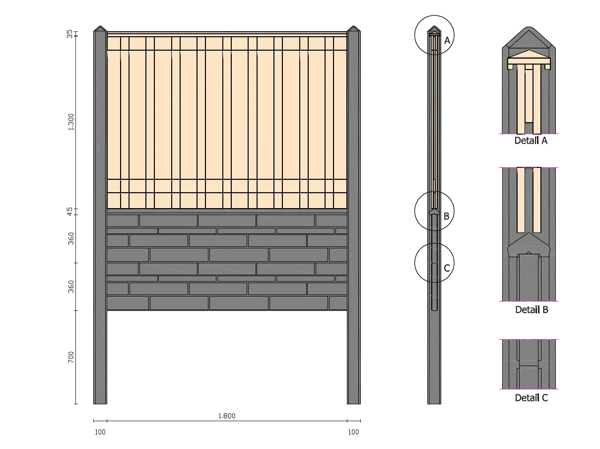 Beton Begin- of Eindpaal Glad Diamantkop 10 x 10 cm (100 x 100 mm) Antraciet - Afbeelding 4
