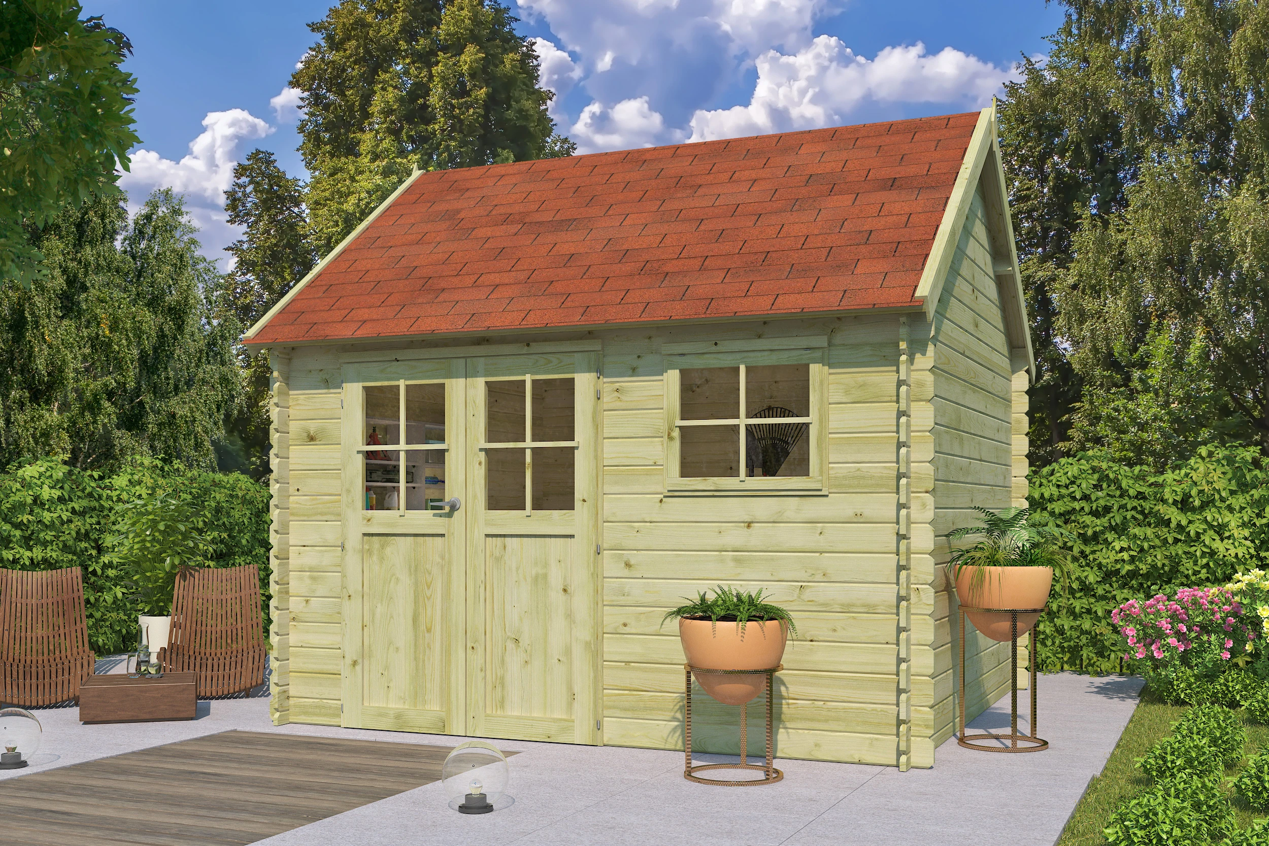 Woodlands Blokhut Coventry L Groen Geïmpregneerd 355 x 320 cm - Afbeelding 1