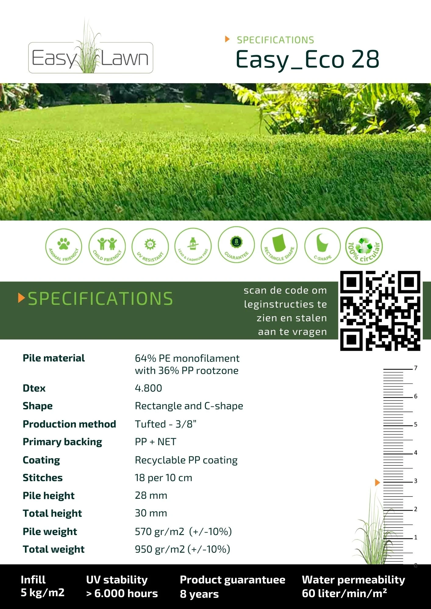 Kunstgras Easy_eco28 breedte 300cm - Afbeelding 2