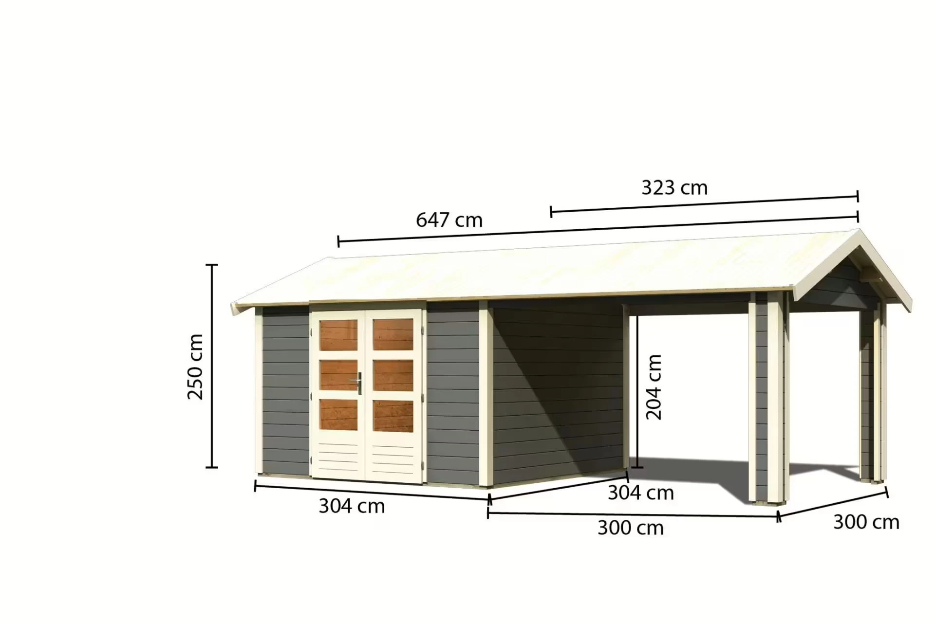 Karibu Tuinhuis Theres 7 28 mm met Overkapping Terragrijs 604 x 300 cm - Afbeelding 4