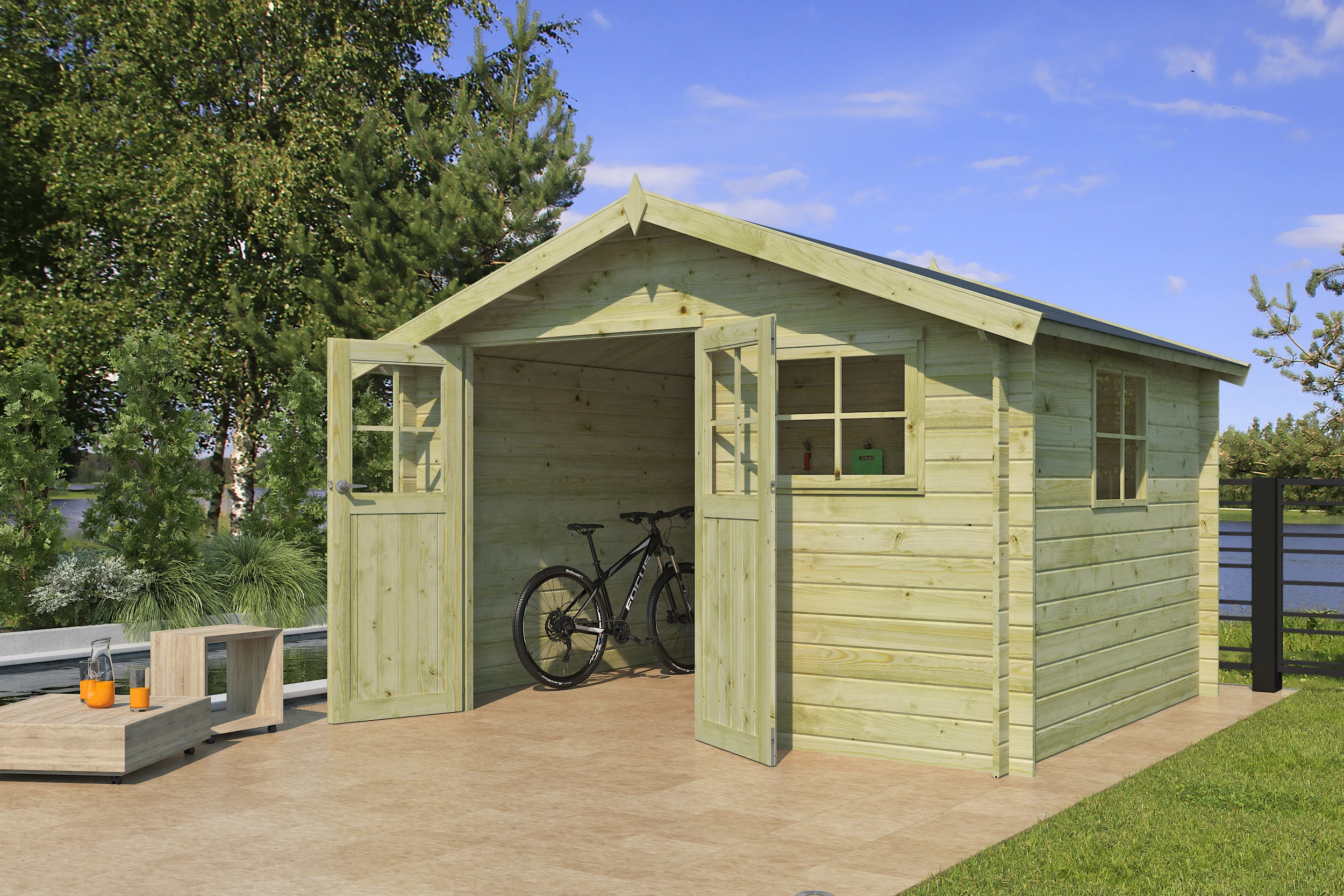 Woodlands Blokhut Caribou 355 x 295 cm Groen Geïmpregneerd - Afbeelding 3