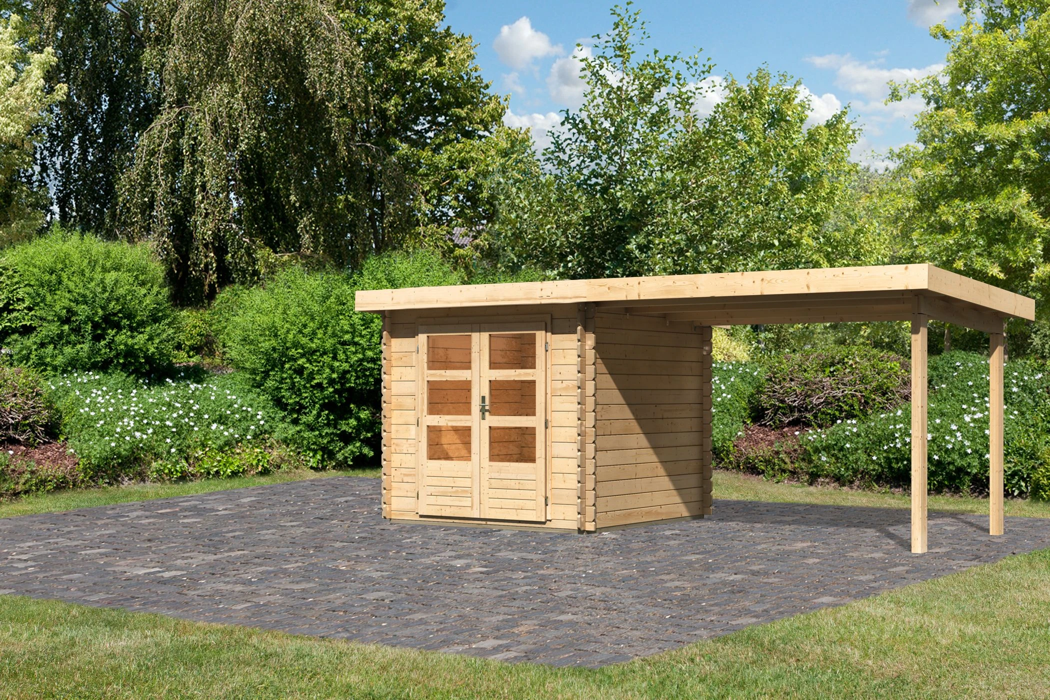 Karibu Tuinhuis Bastrup 2 met Overkapping 554 x 273 cm - Afbeelding 1