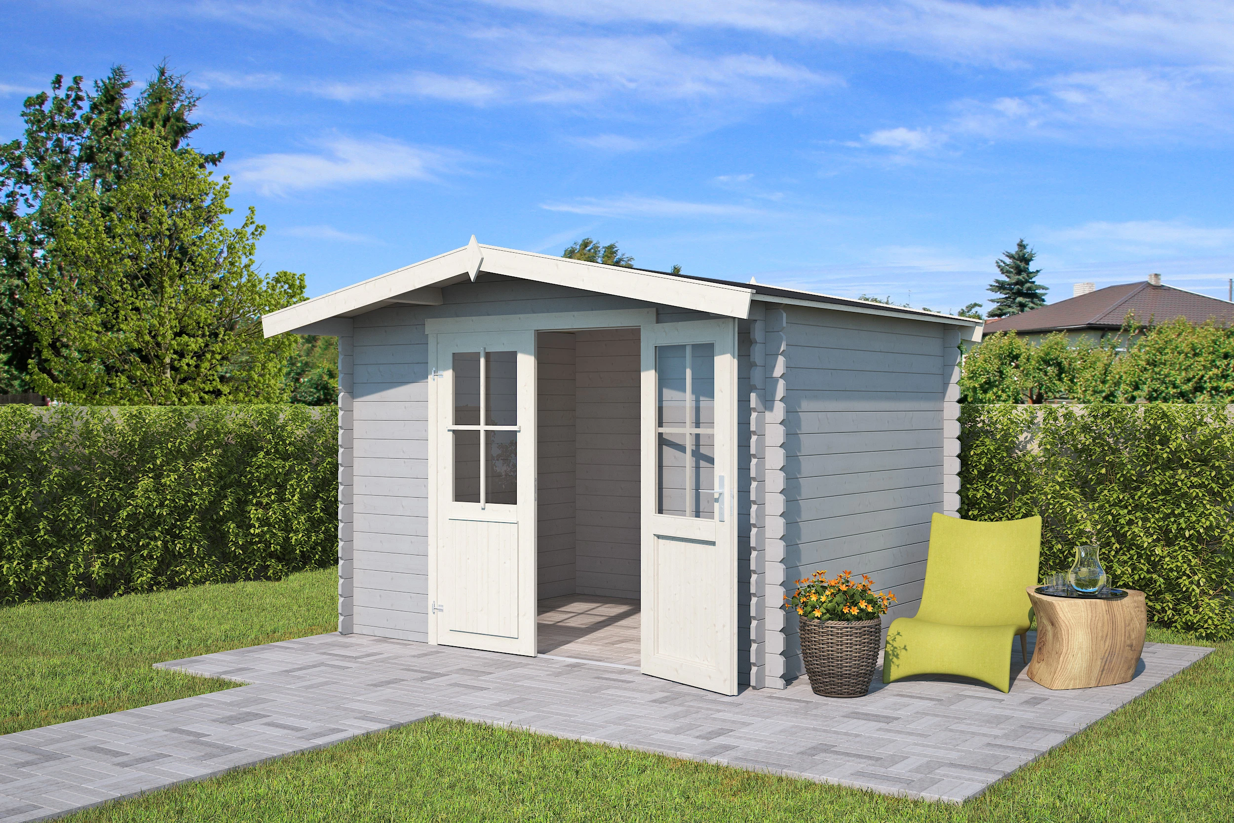 Outdoor Life Blokhut Baltimore Platinum Grey-Wit 292 x 230 cm - Afbeelding 2