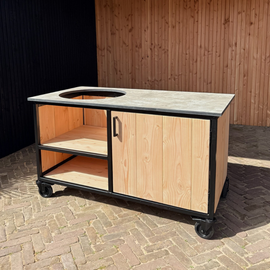 Buitenkeuken Douglas en staal met opbergkast en Beige HPL werkblad - Lengte 150 cm - Afbeelding 4