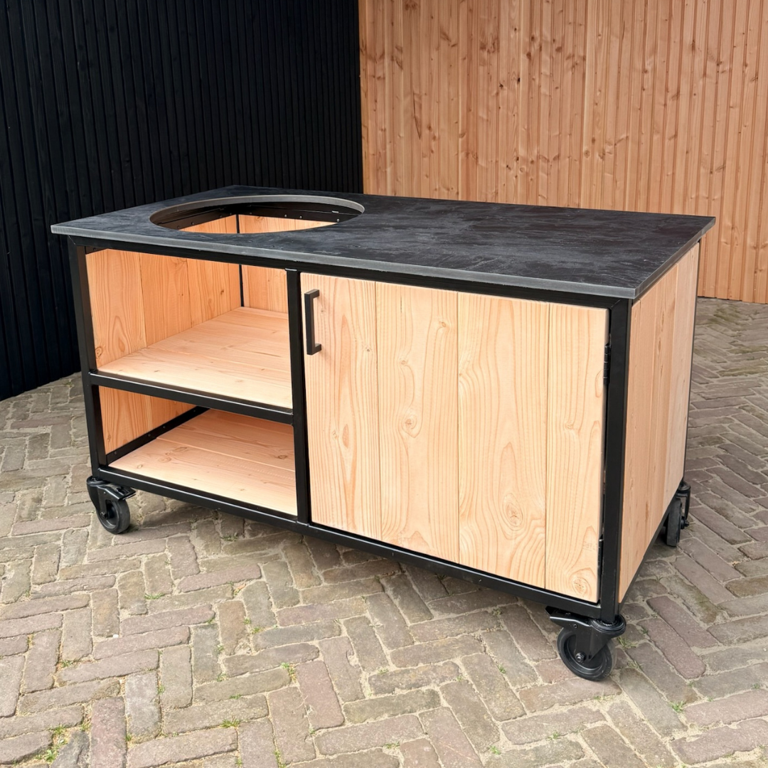 Buitenkeuken Douglas en staal met opbergkast en Zwart HPL werkblad - Lengte 150 cm - Afbeelding 5