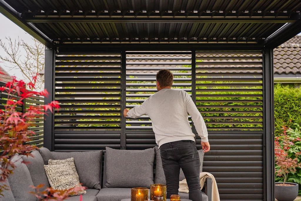 Louvre Scherm Aluminium Zwart 90 x 218 cm - Afbeelding 2