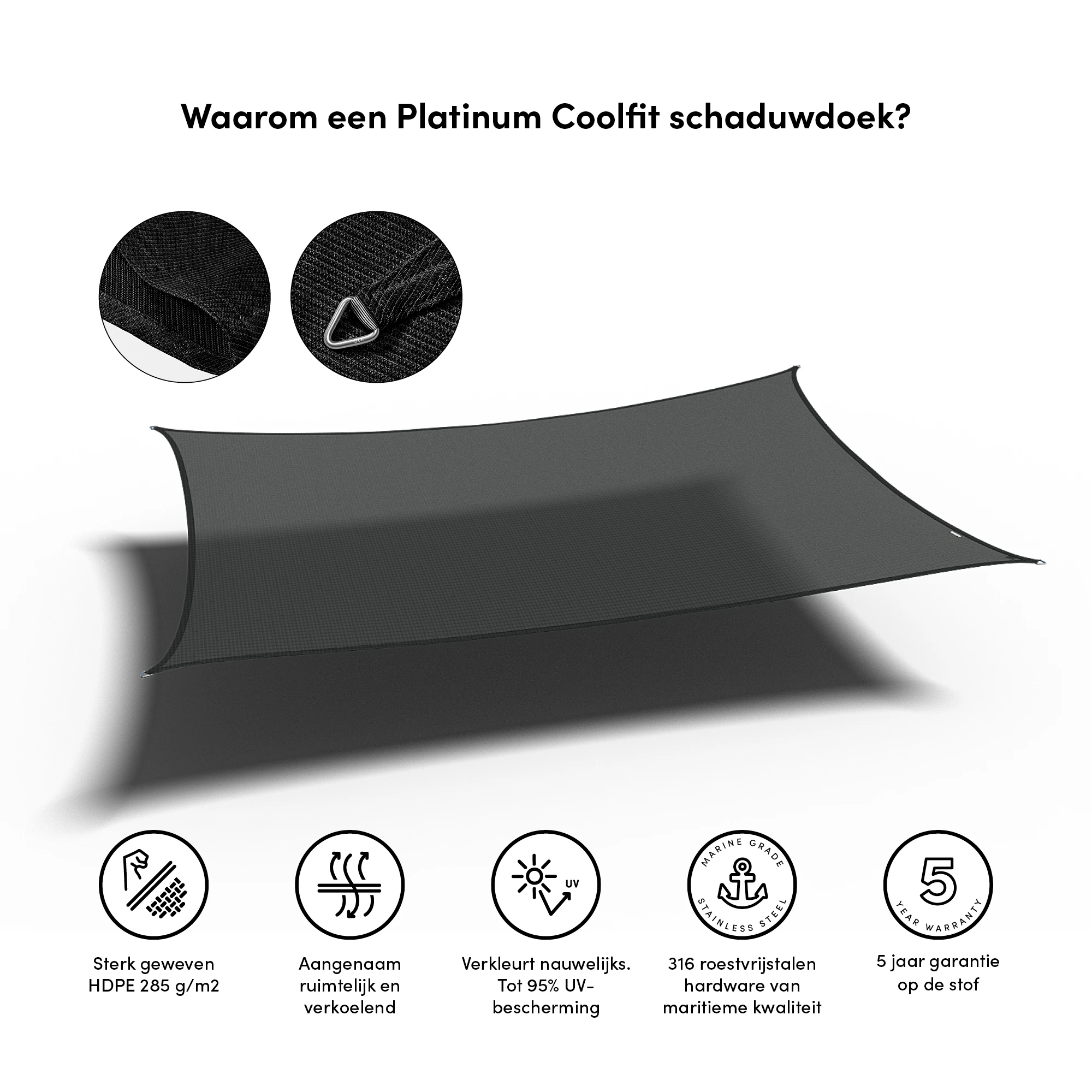 Platinum Schaduwdoek Rechthoek 400 x 300 cm Zwart - Afbeelding 4