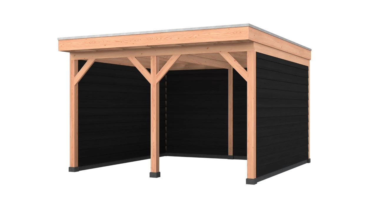 Douglas overkapping, 400 x 400, met achterwand en twee zijwanden, Westwood Comfort Zwart - Afbeelding 1