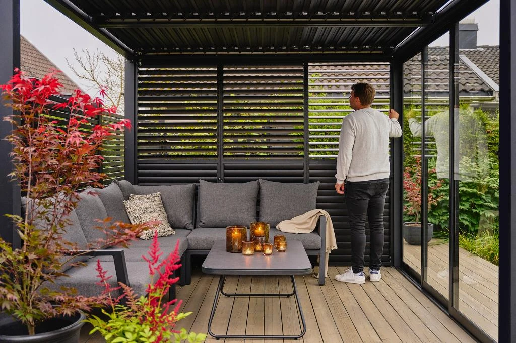 Louvre Scherm Aluminium Zwart 90 x 218 cm - Afbeelding 4