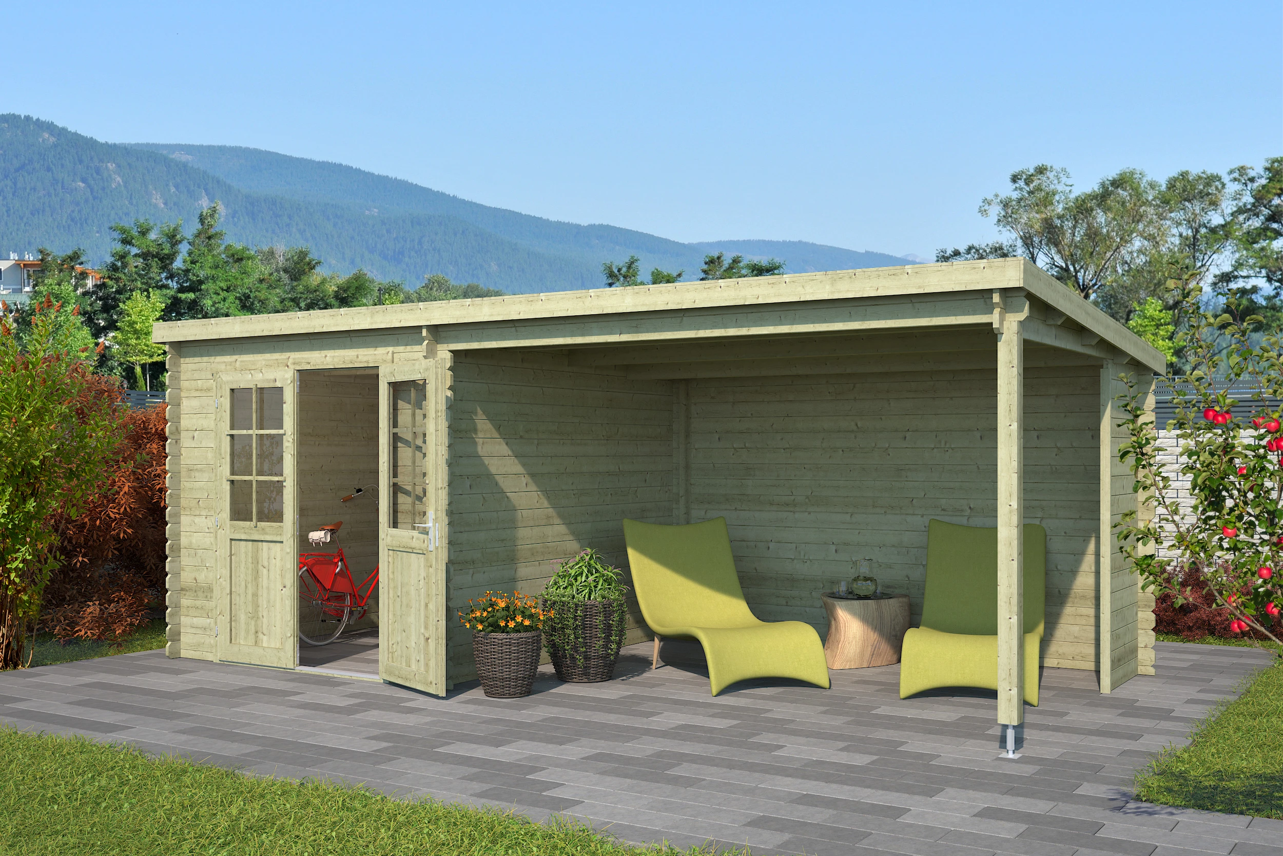 Outdoor Life Blokhut Sunniva Groen Geïmpregneerd 570 x 275 cm - Afbeelding 1