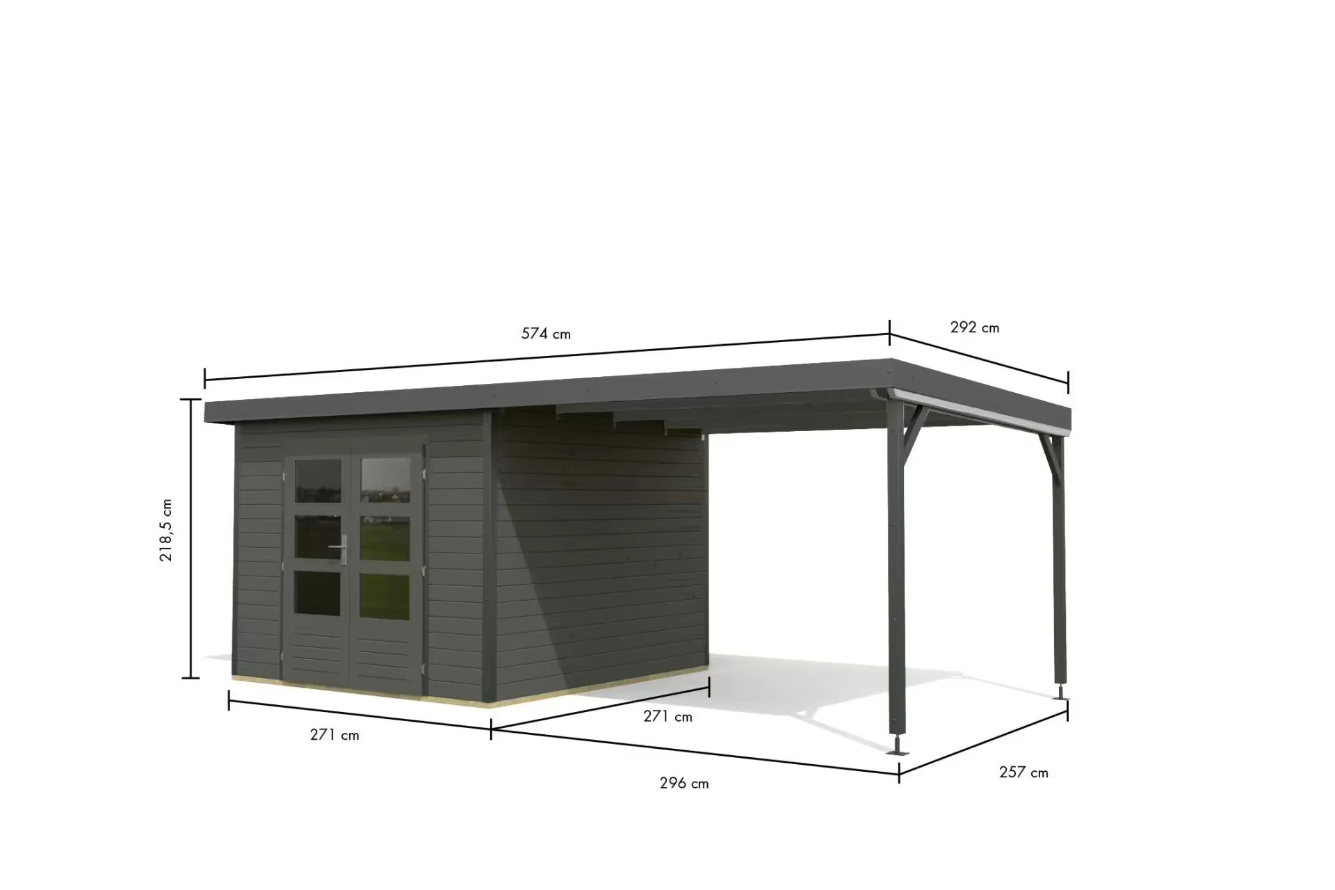 Karibu Tuinhuis Pluto B met Overkapping Antraciet-Antraciet 571 x 271 cm - Afbeelding 4