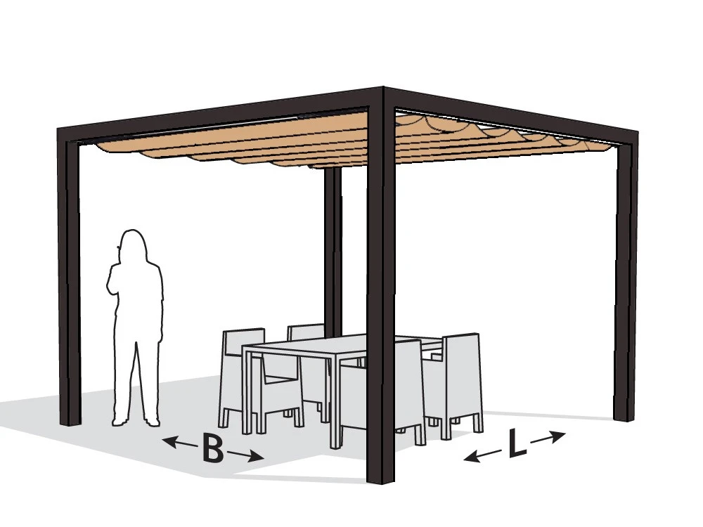 Platinum Optiva Aluminium Pergola Antraciet met Coolfit Schaduwdoek Zand 402 x 402 cm - Afbeelding 1