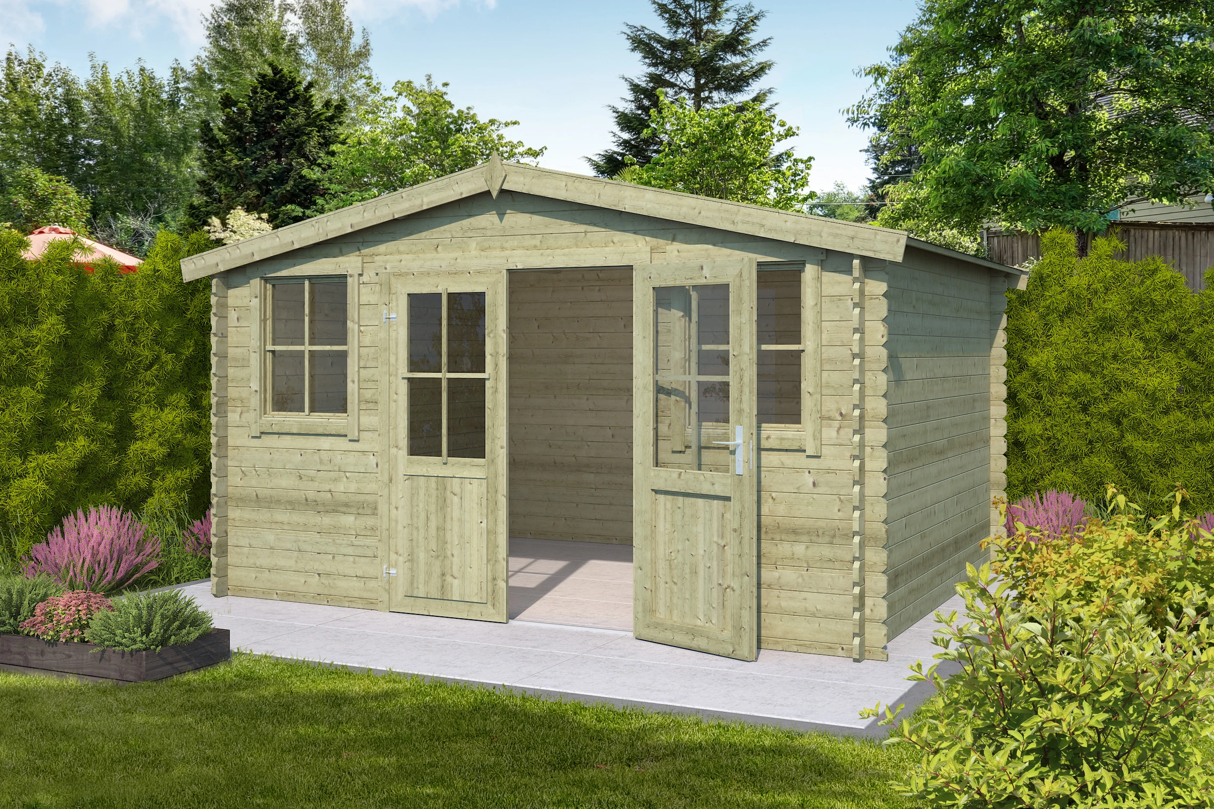 Outdoor Life Blokhut Dallas Olijfgroen Geïmpregneerd 376 x 292 - Afbeelding 2