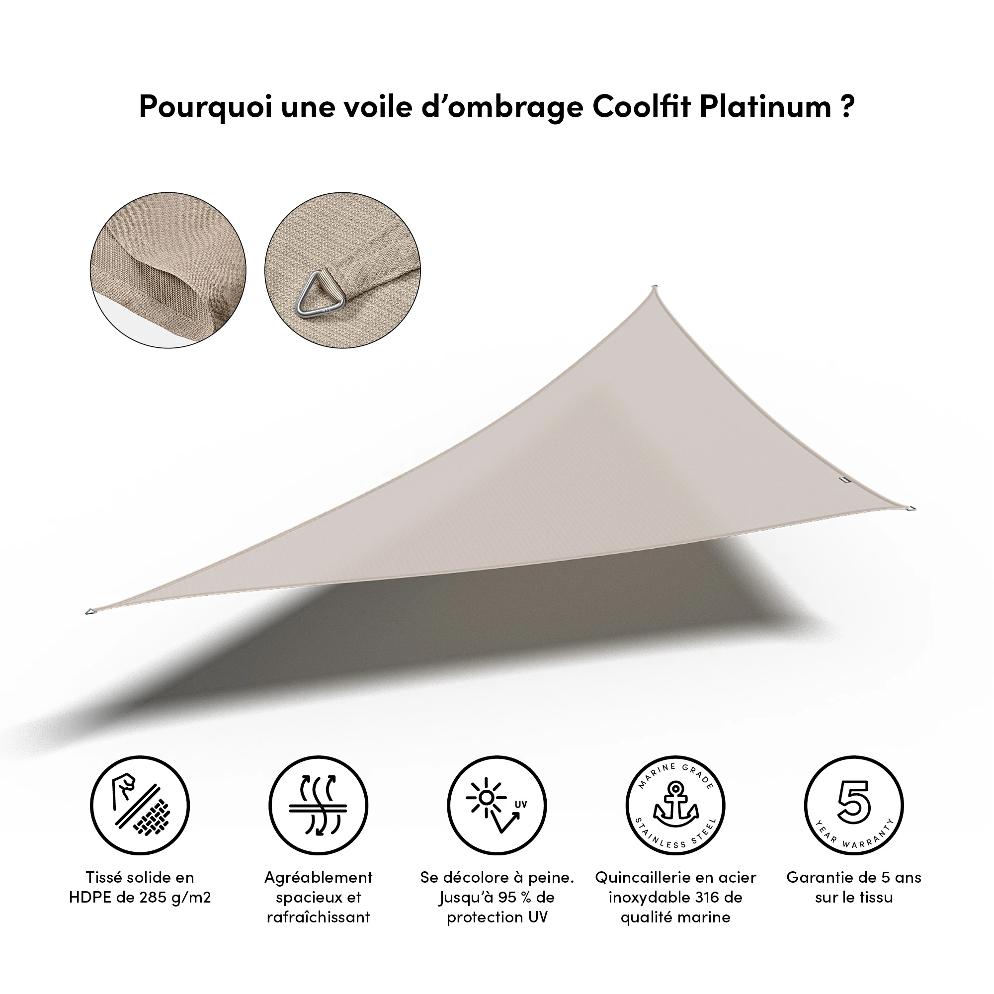 Platinum Schaduwdoek Driehoek 90° Grijs 570 cm - Afbeelding 1