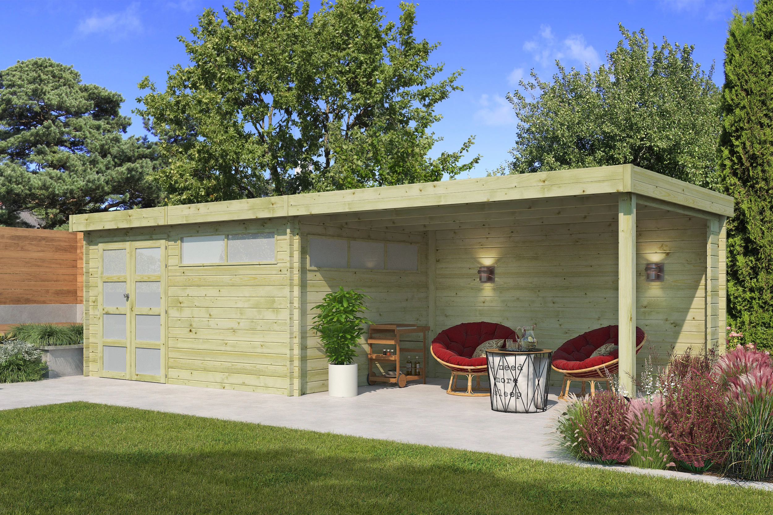 Woodlands Blokhut Modern Overkapping Dakisolatie Geïmpregneerd 815 x 295 cm - Afbeelding 1