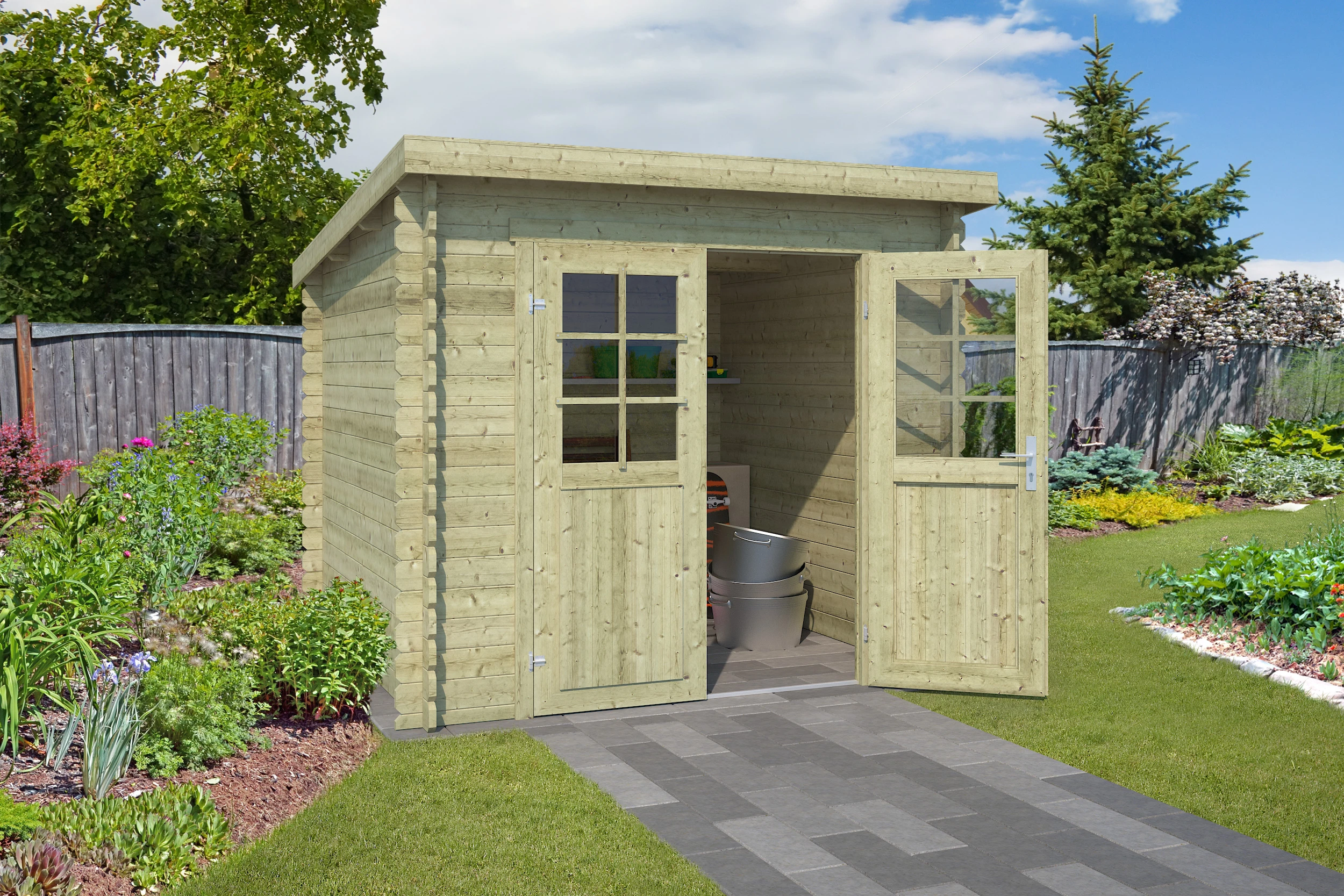 Outdoor life Blokhut Indi Groen Geïmpregneerd 230 x 230 cm - Afbeelding 1