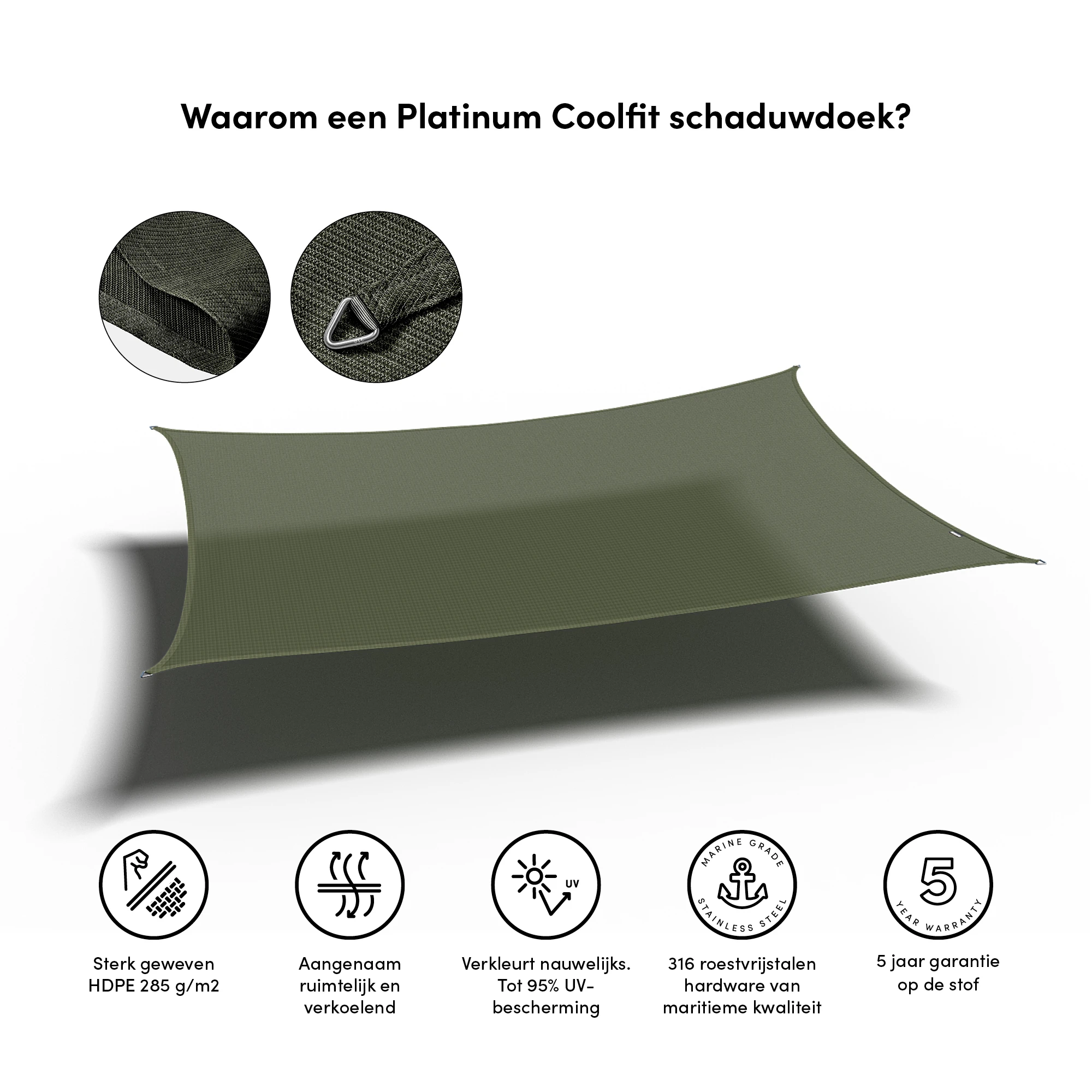 Platinum Schaduwdoek Rechthoek Olijf 400 x 300 cm - Afbeelding 4