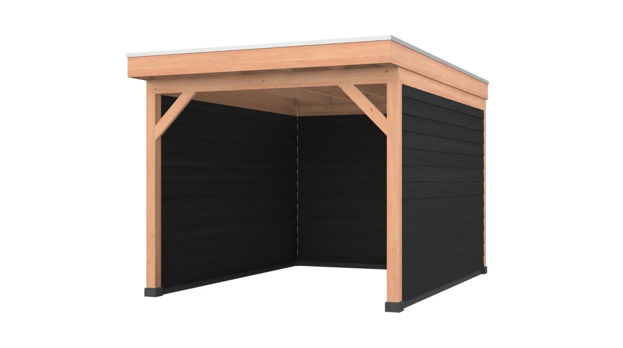 Douglas overkapping, 300 x 400, met achterwand en twee zijwanden, Westwood Comfort Zwart - Afbeelding 1