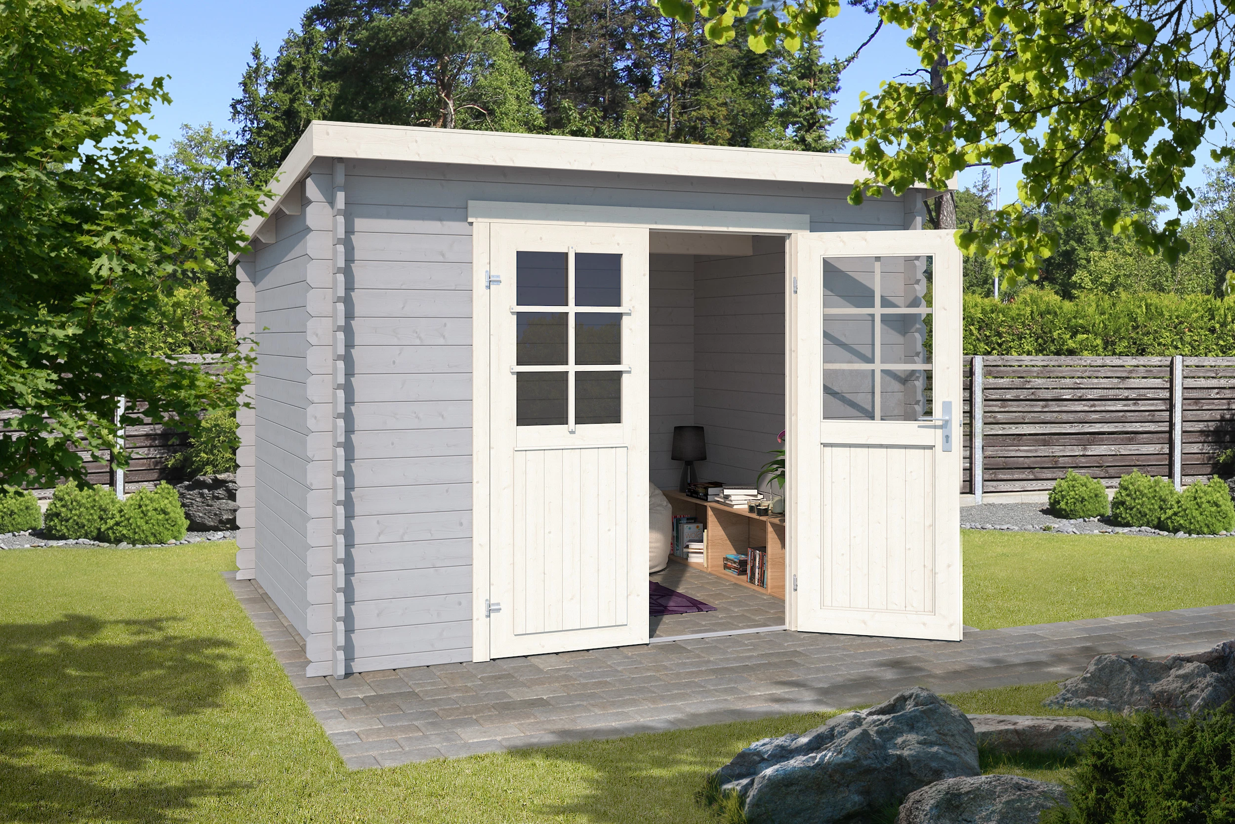 Outdoor Life Blokhut Nadia Platinum Grey-Wit - 275 x 230 cm - Afbeelding 3