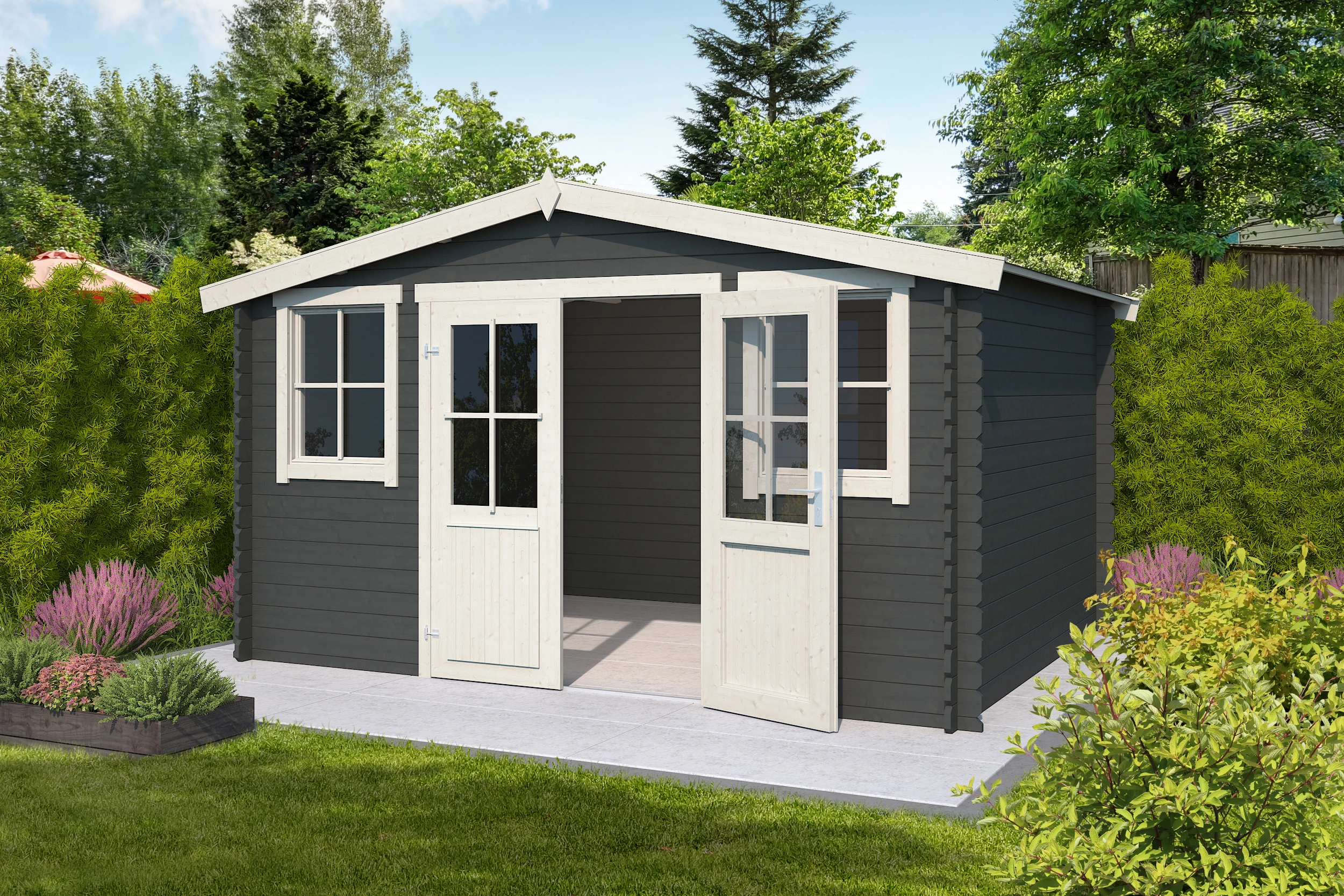 Outdoor Life Blokhut Dallas Carbon Grey-Wit 376 x 292 cm - Afbeelding 2