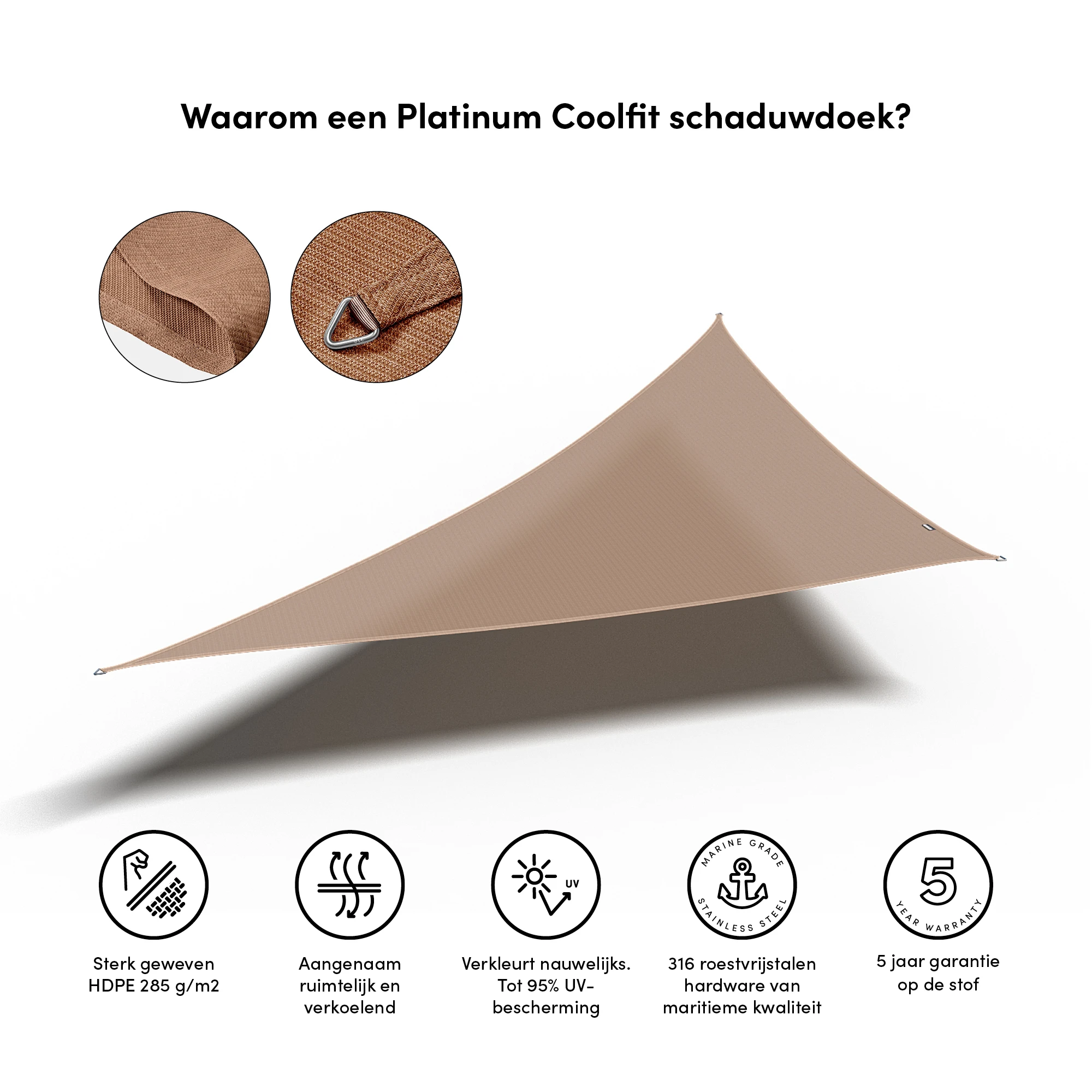 Platinum Schaduwdoek Driehoek 90° Zand - Lengte 570 cm - Afbeelding 1