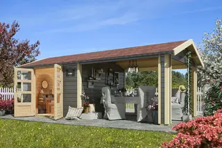 Tuinhuis Theres 7 28 mm met Overkapping Terragrijs 604 x 300 cm - Afbeelding 1