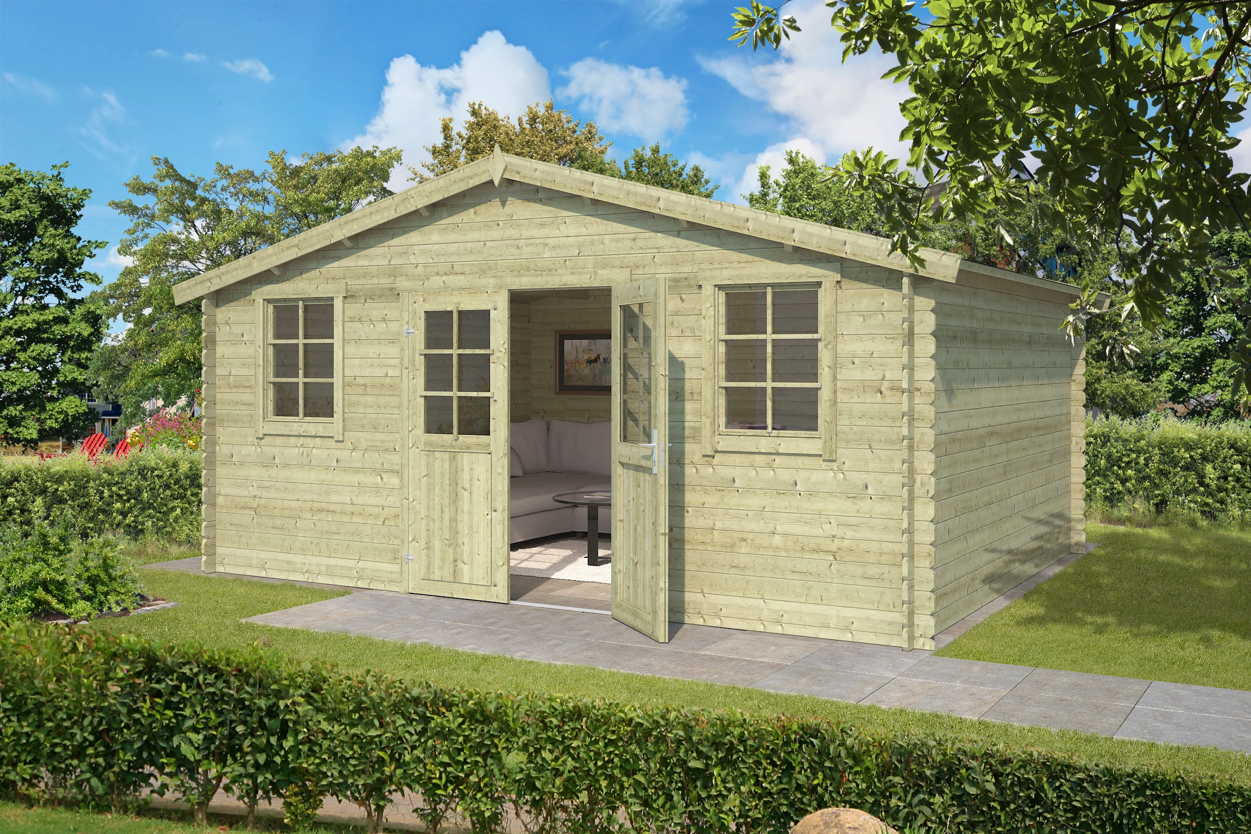 Outdoor Life Blokhut Udo Groen Geïmpregneerd 480 x 300 cm - Afbeelding 3